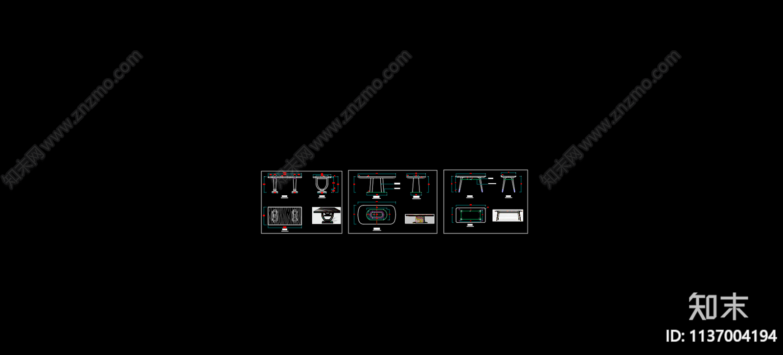 餐桌条桌三视图施工图下载【ID:1137004194】