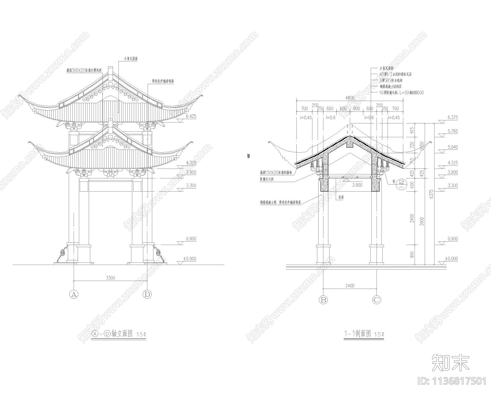 古建牌坊cad施工图下载【ID:1136817501】