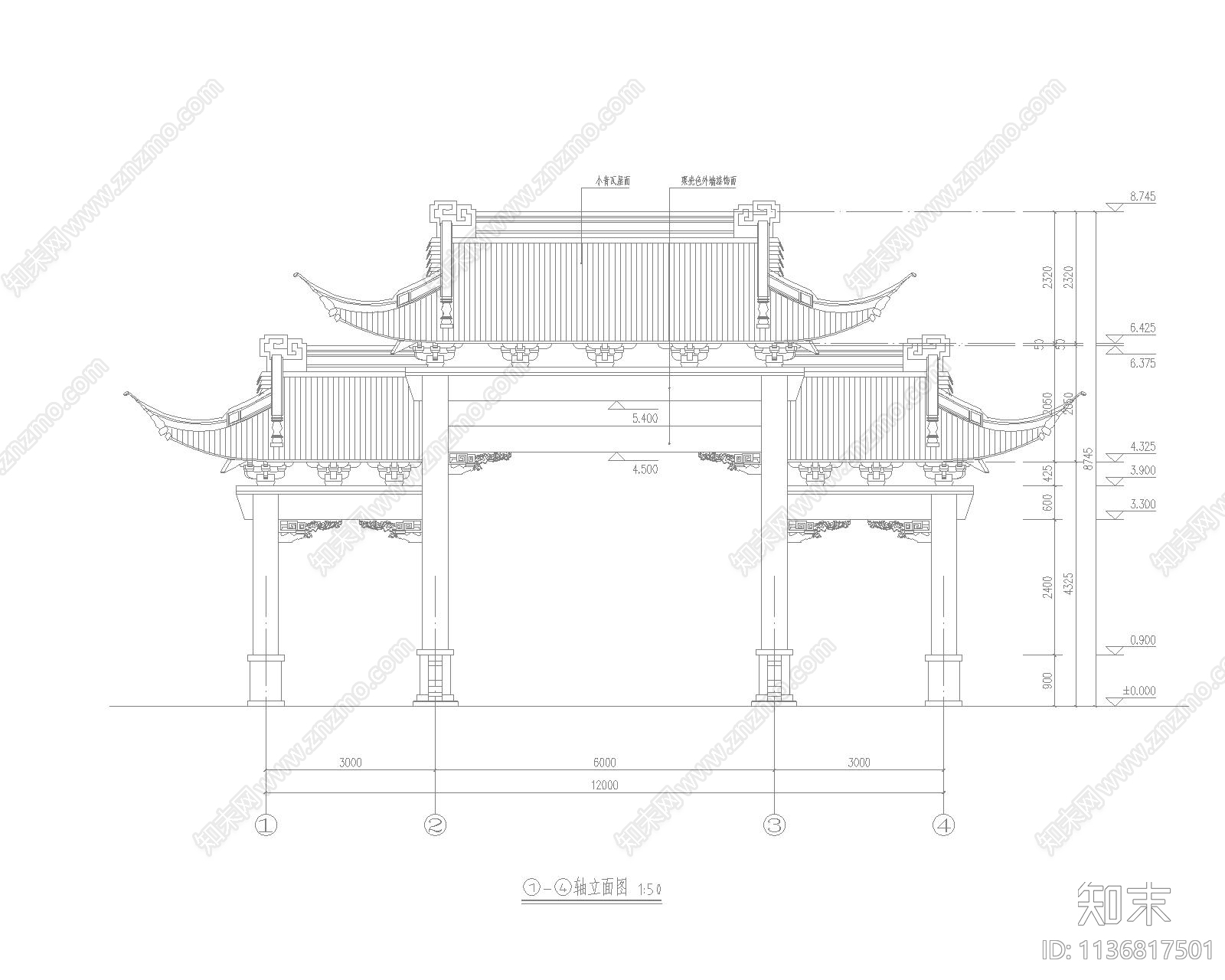 古建牌坊cad施工图下载【ID:1136817501】