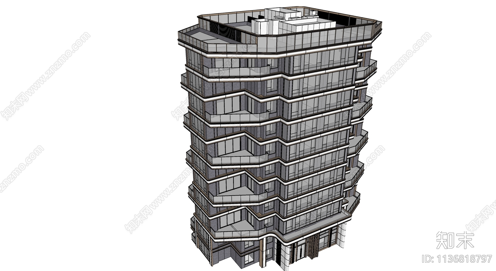 现代高层住宅SU模型下载【ID:1136818797】