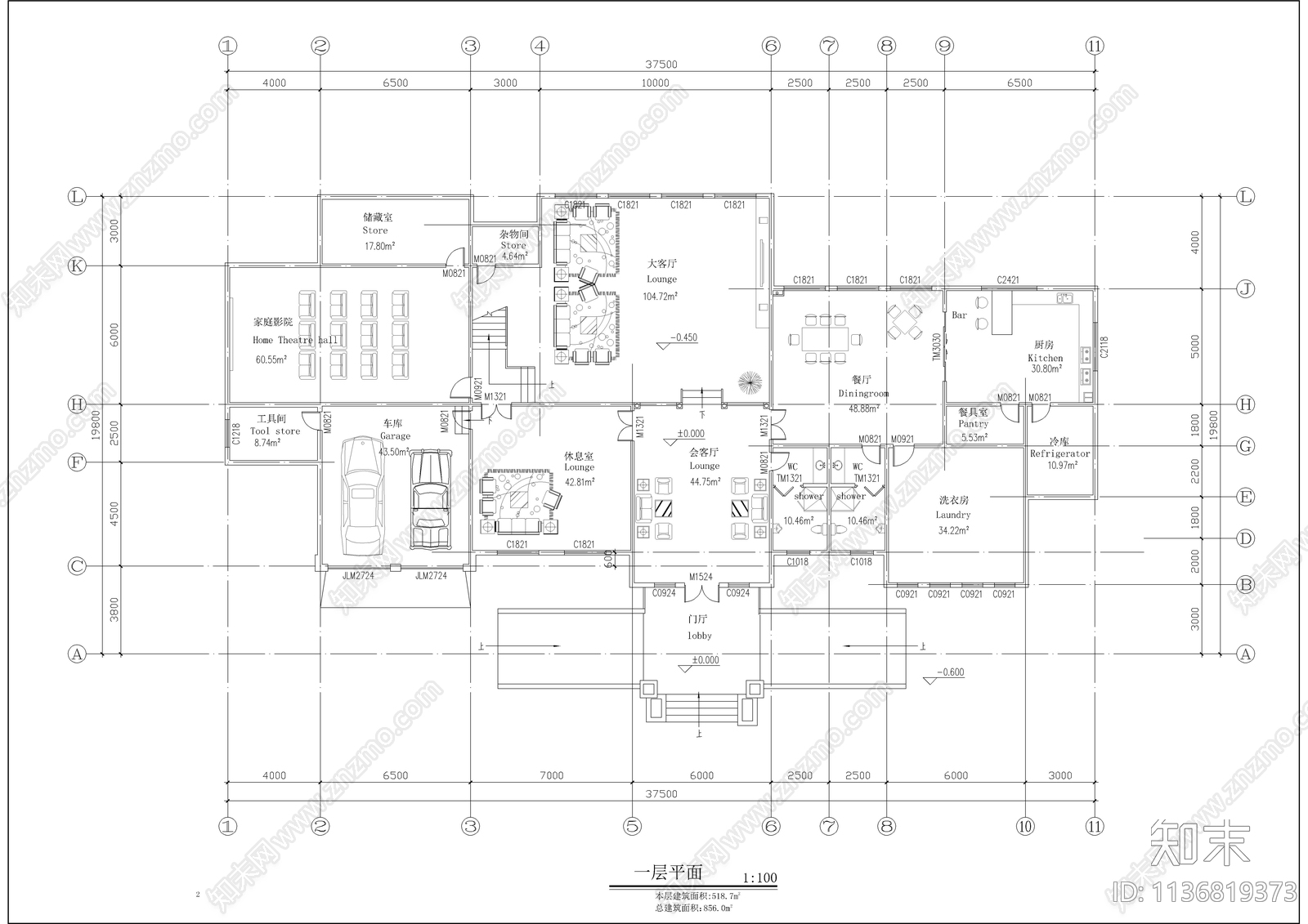 两层独立别墅建筑cad施工图下载【ID:1136819373】