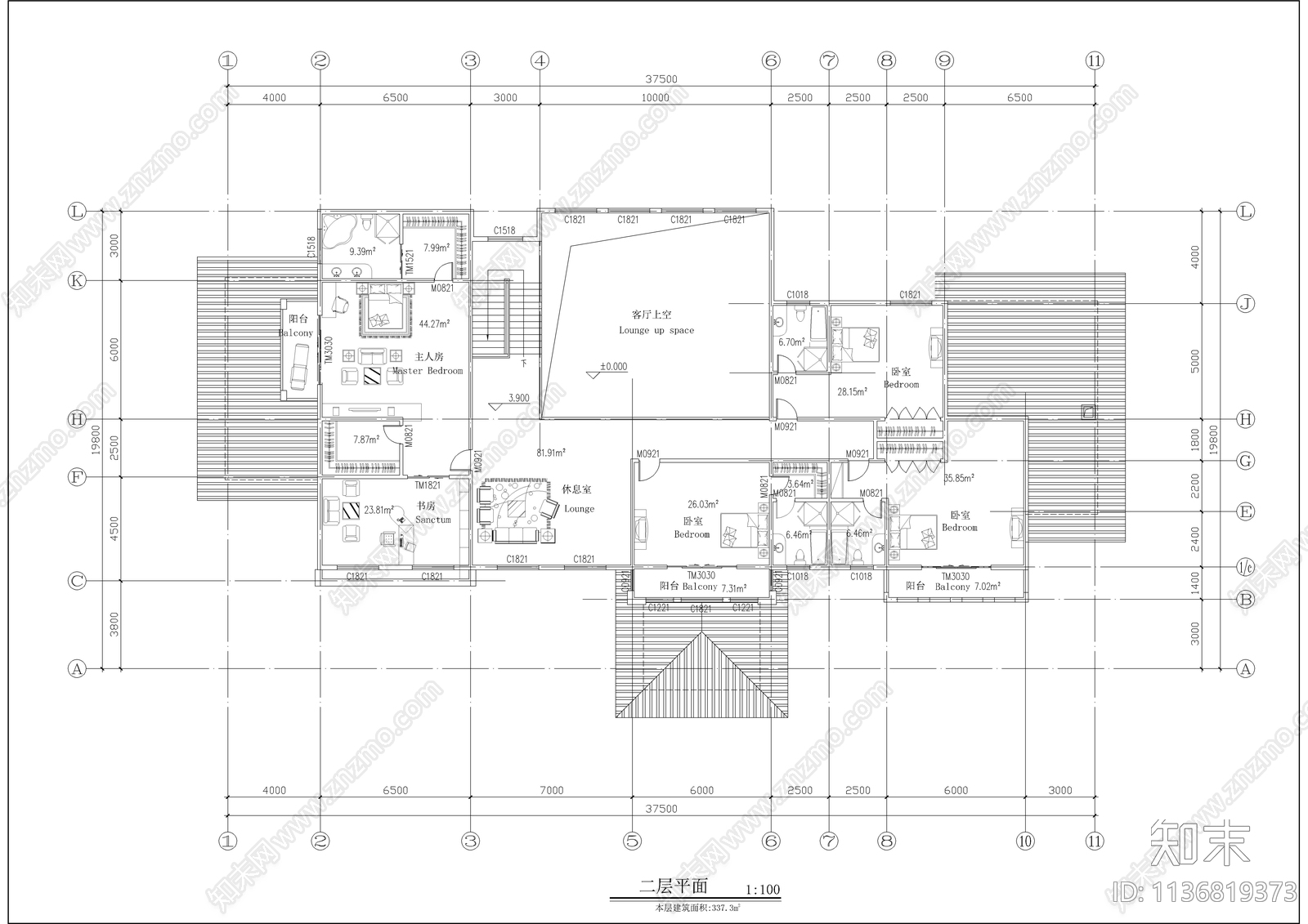 两层独立别墅建筑cad施工图下载【ID:1136819373】