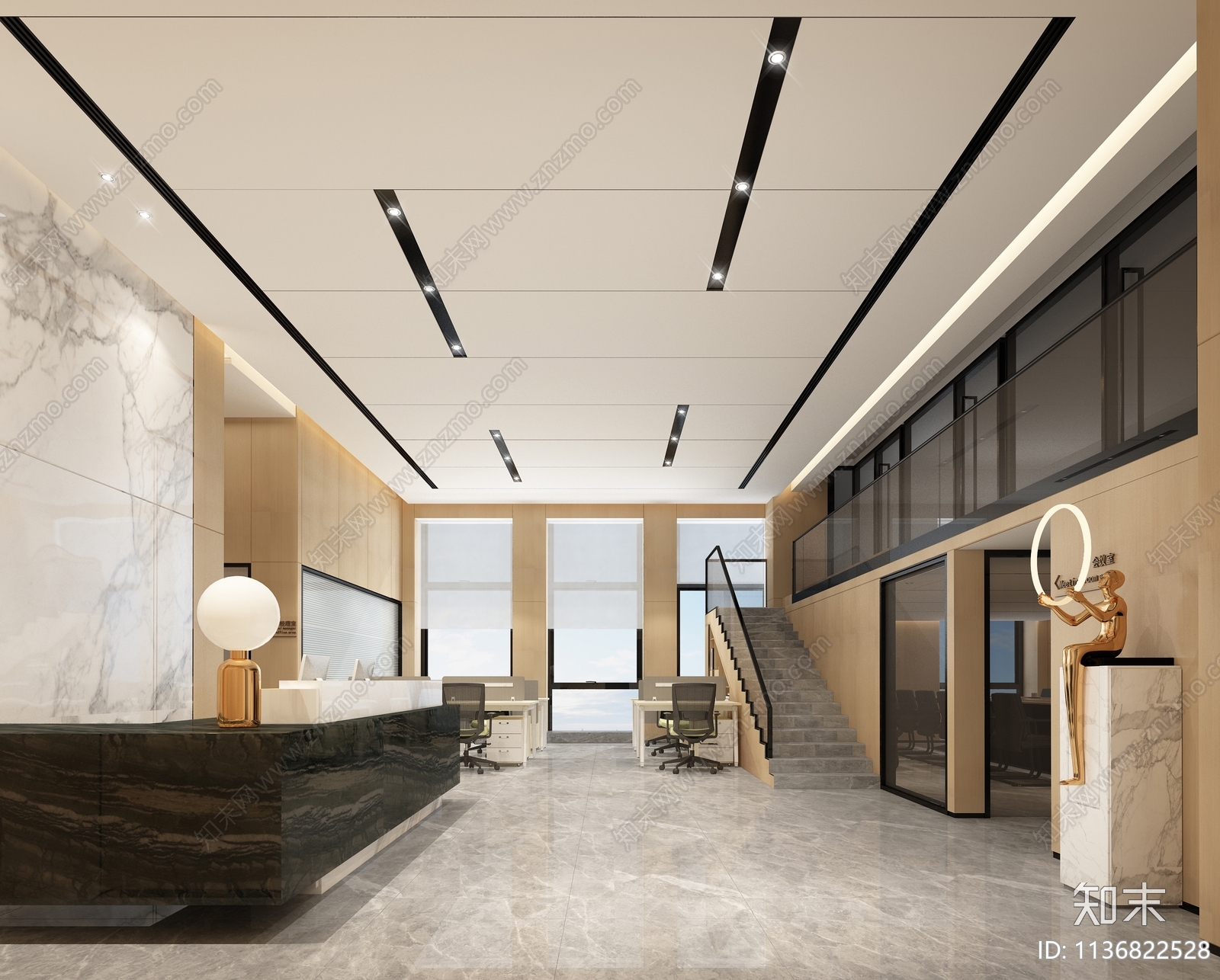 大厦办公室效果图cad施工图下载【ID:1136822528】