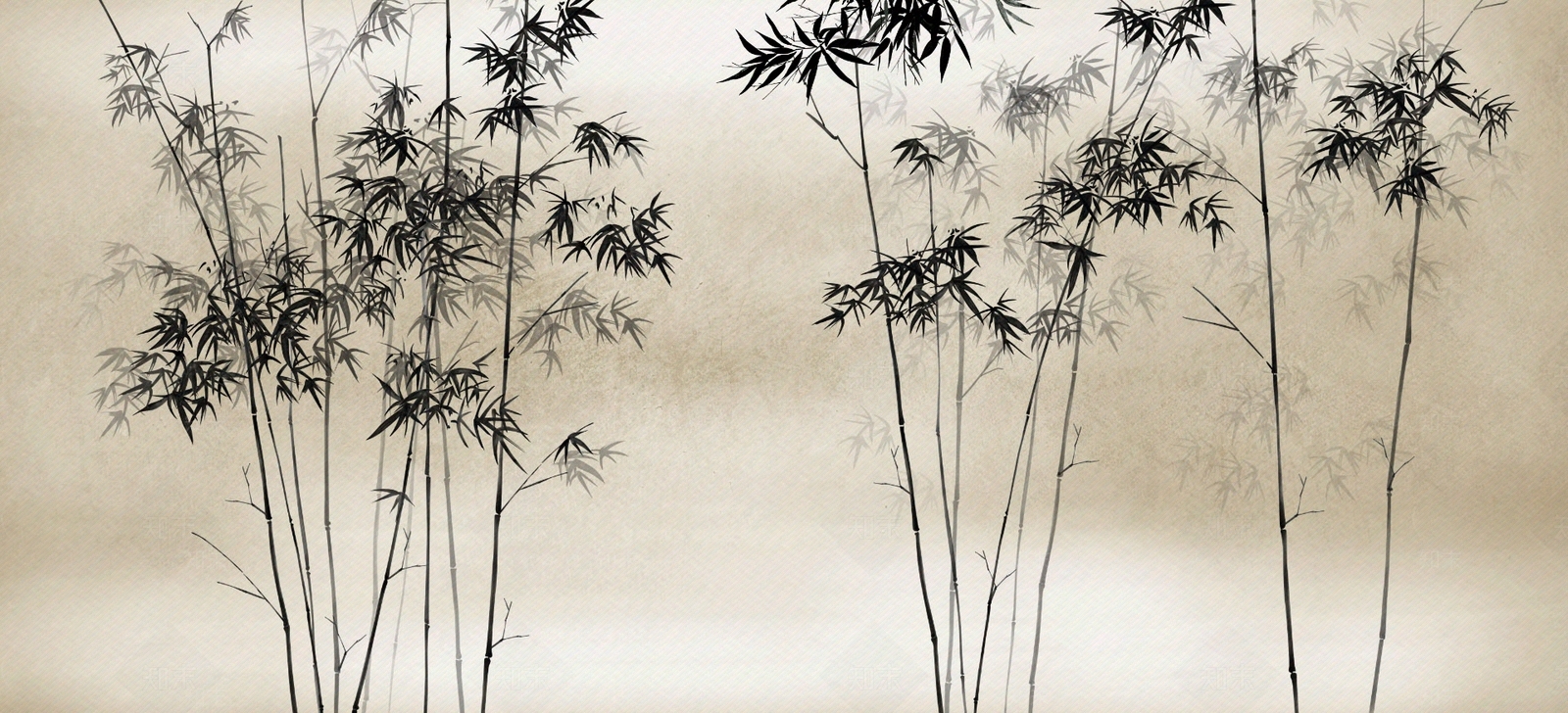 新中式竹背景墙手绘丝印壁画贴图下载【ID:1136823948】