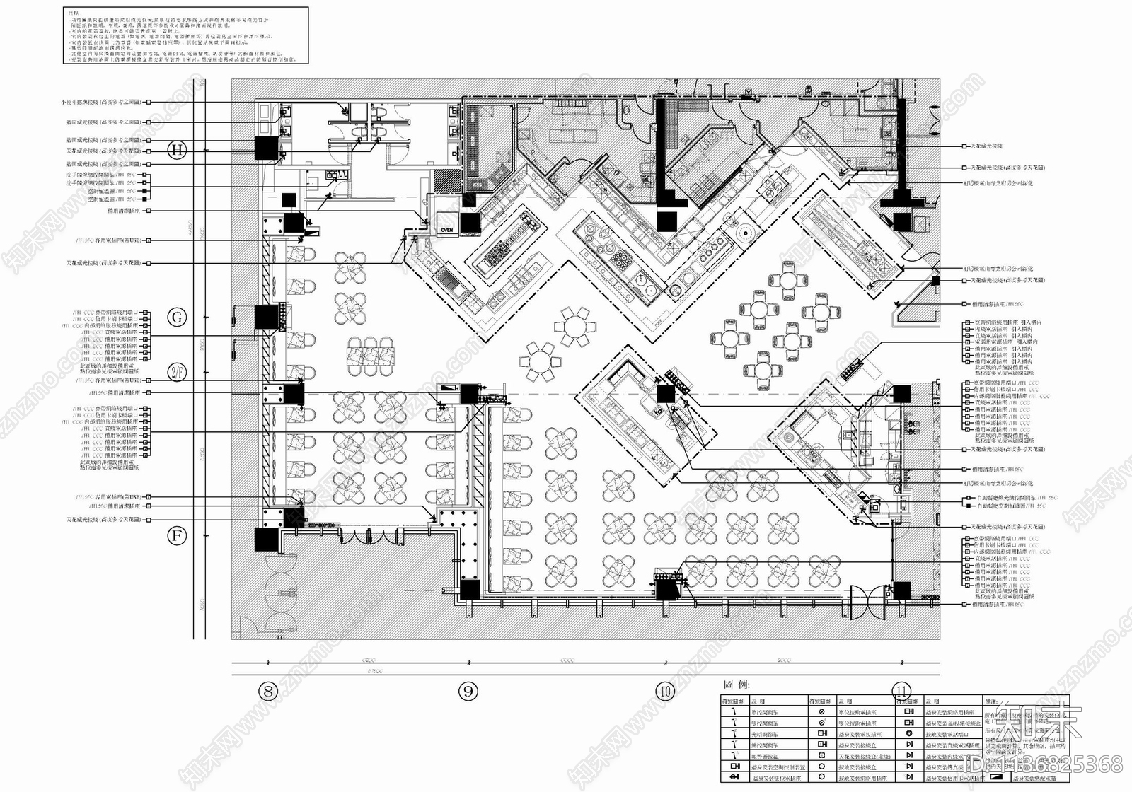 700㎡自助餐厅室内cad施工图下载【ID:1136825368】