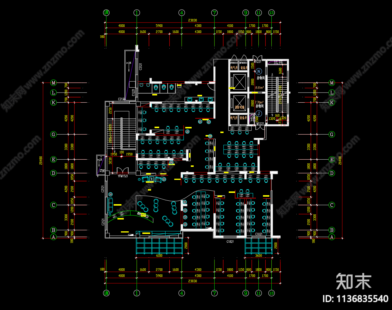 网吧网咖平面图施工图下载【ID:1136835540】