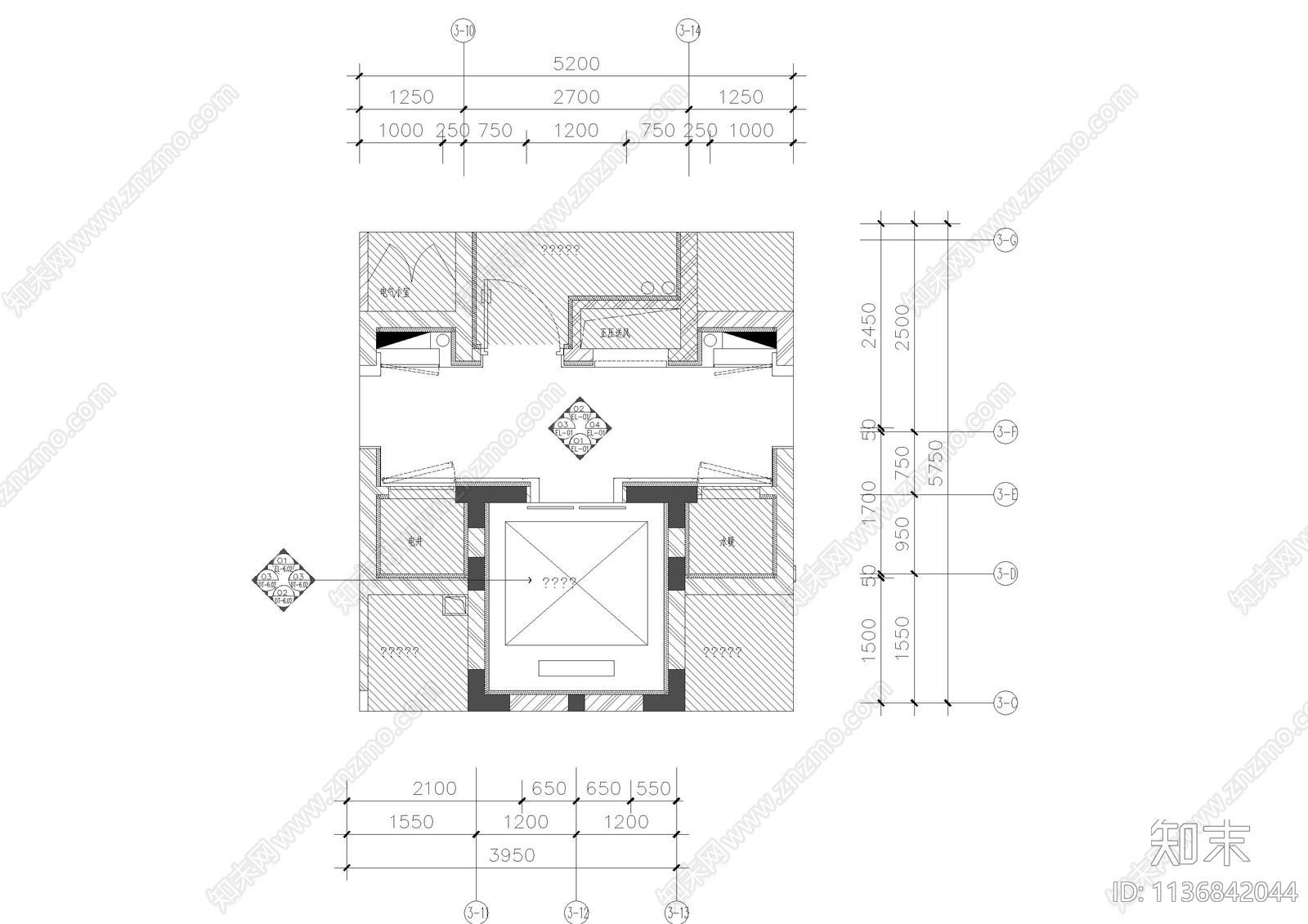 标准层消防走道电梯cad施工图下载【ID:1136842044】