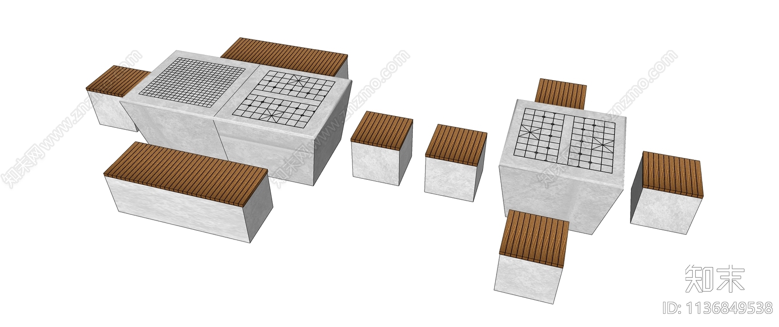 新中式象棋桌椅SU模型下载【ID:1136849538】