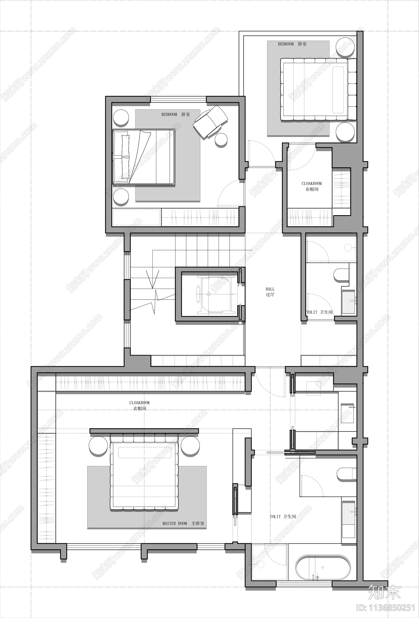 350㎡三层联排别墅平面图cad施工图下载【ID:1136850251】