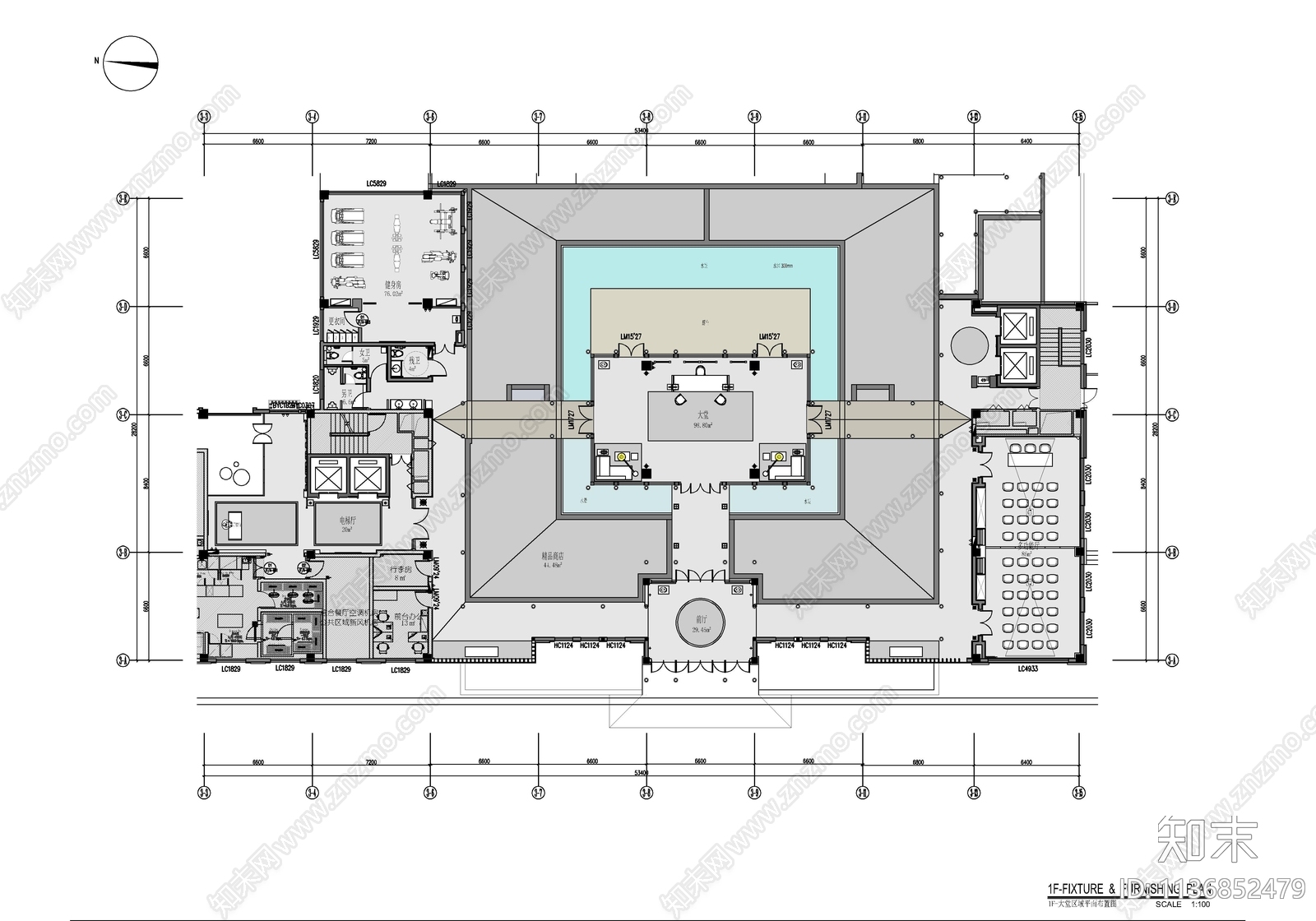 新中式度假酒店大堂及健身房多功能厅施工图下载【ID:1136852479】