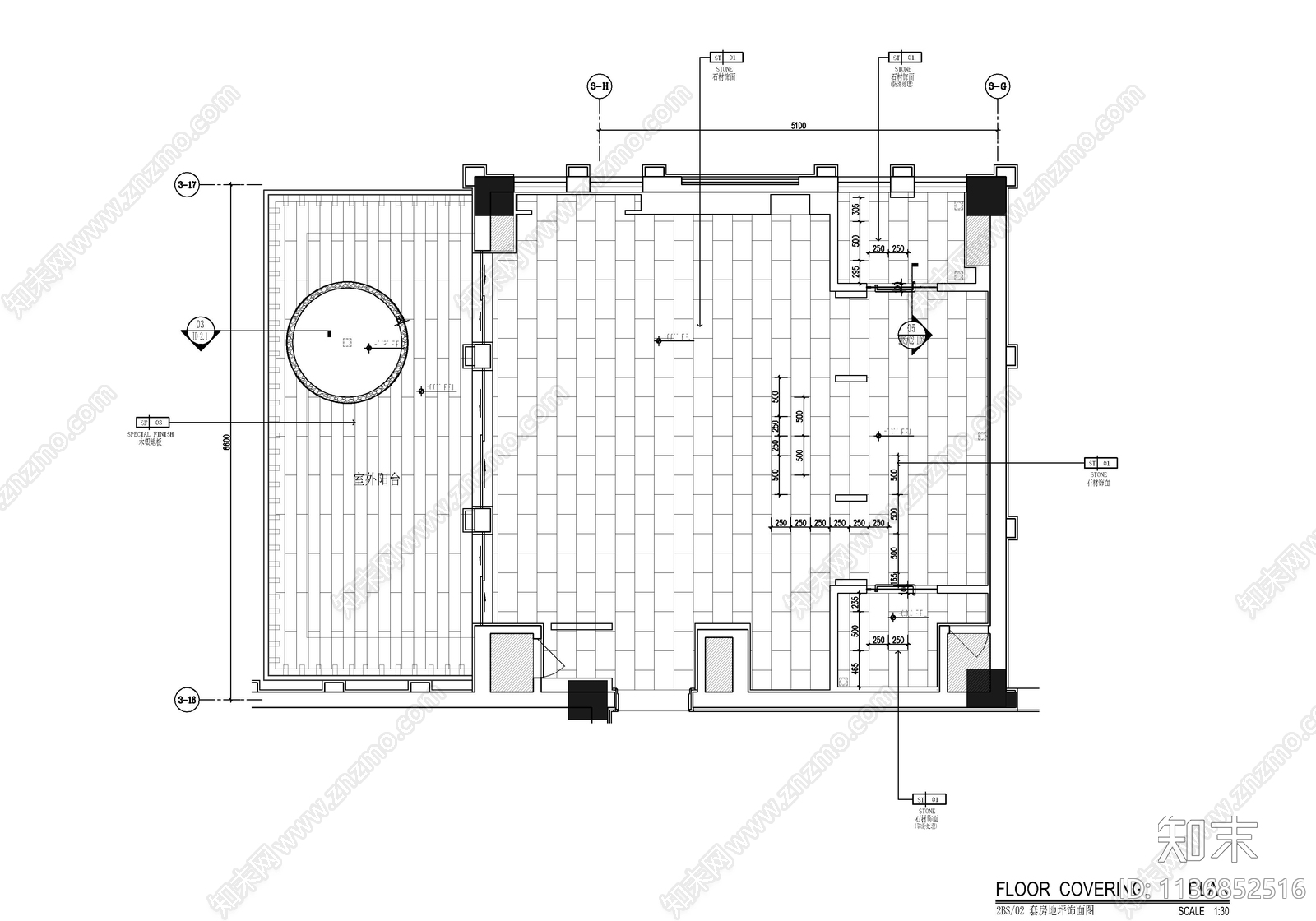 65㎡新中式豪华大床房客房施工图下载【ID:1136852516】