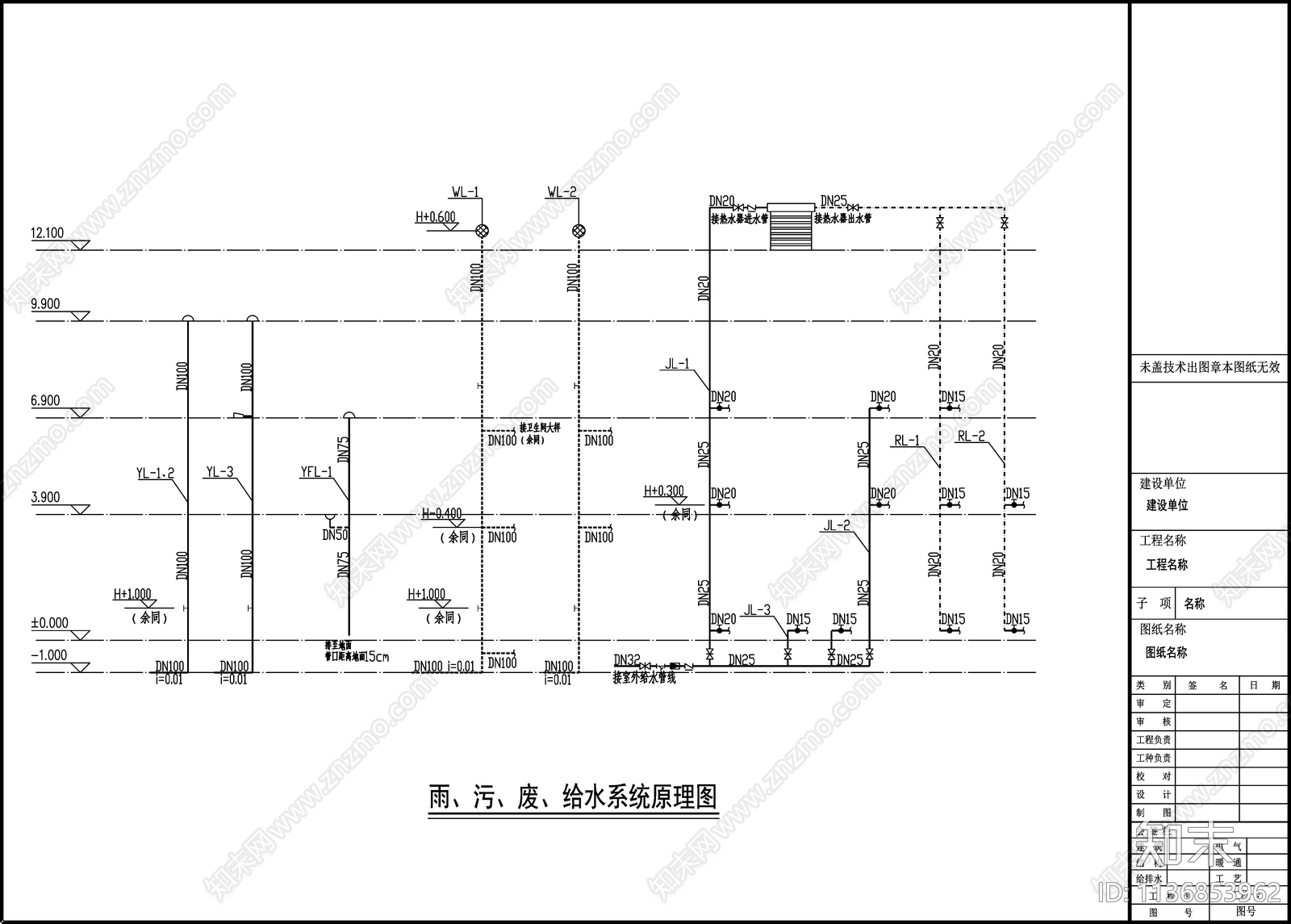 别墅给排水cad施工图下载【ID:1136853962】