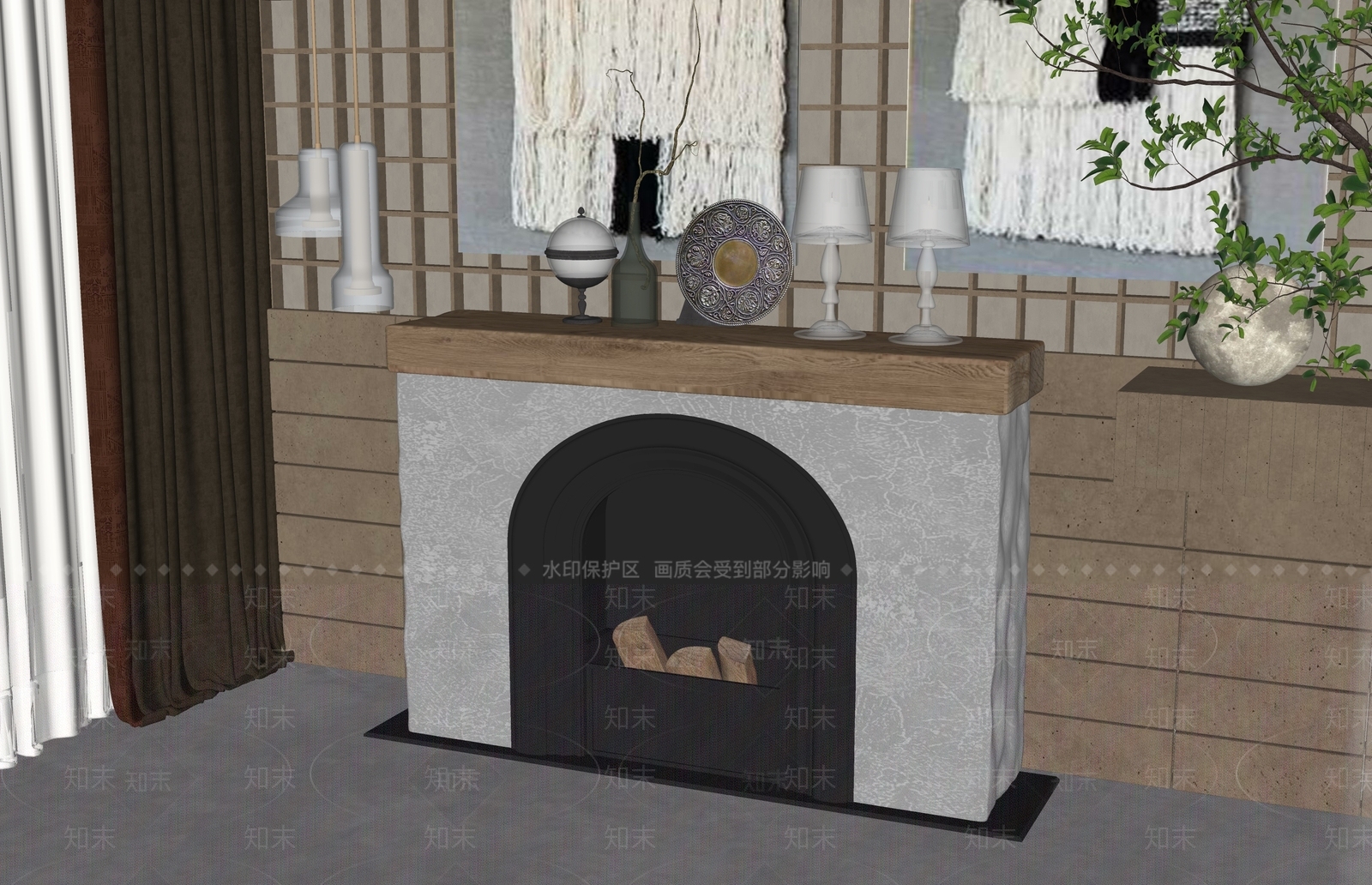 简欧壁炉玄关SU模型下载【ID:1136856687】
