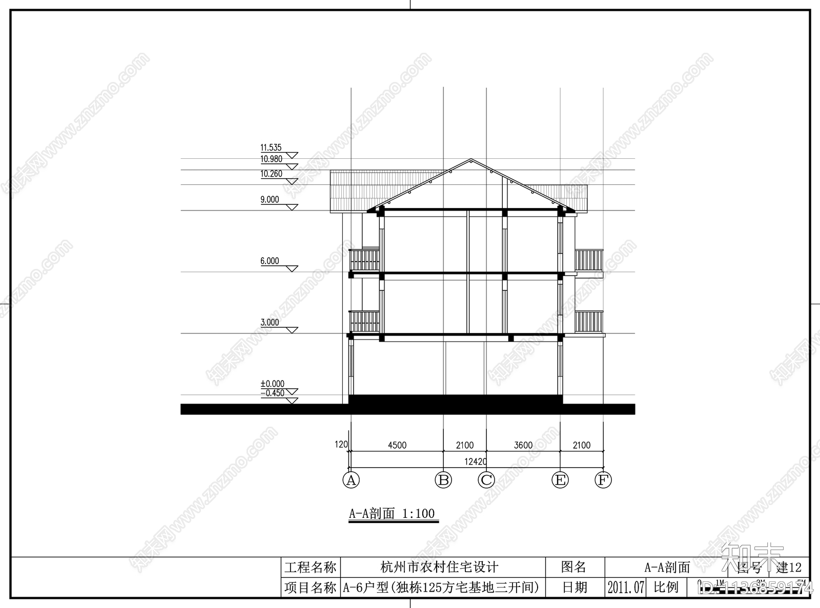欧式别墅建筑cad施工图下载【ID:1136859174】