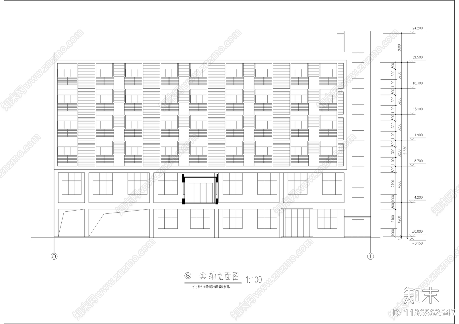 民警宿舍楼建筑cad施工图下载【ID:1136862545】