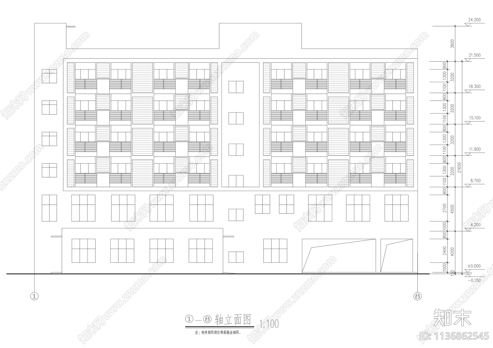 民警宿舍楼建筑cad施工图下载【ID:1136862545】