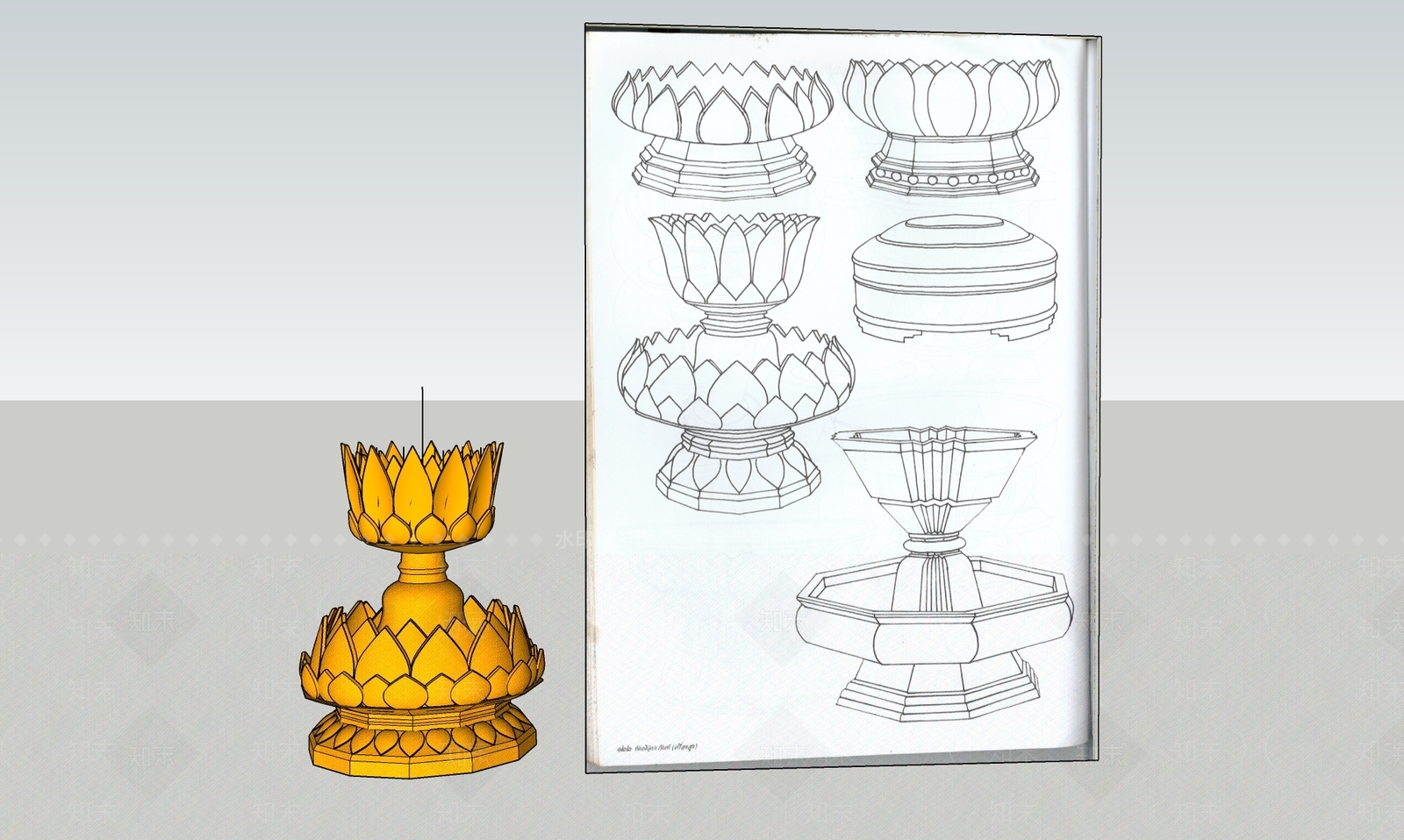 现代莲花灯雕塑SU模型下载【ID:1136864796】