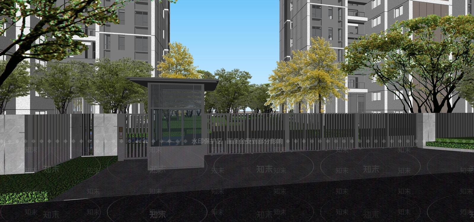 现代住宅小区次入口SU模型下载【ID:1136865128】