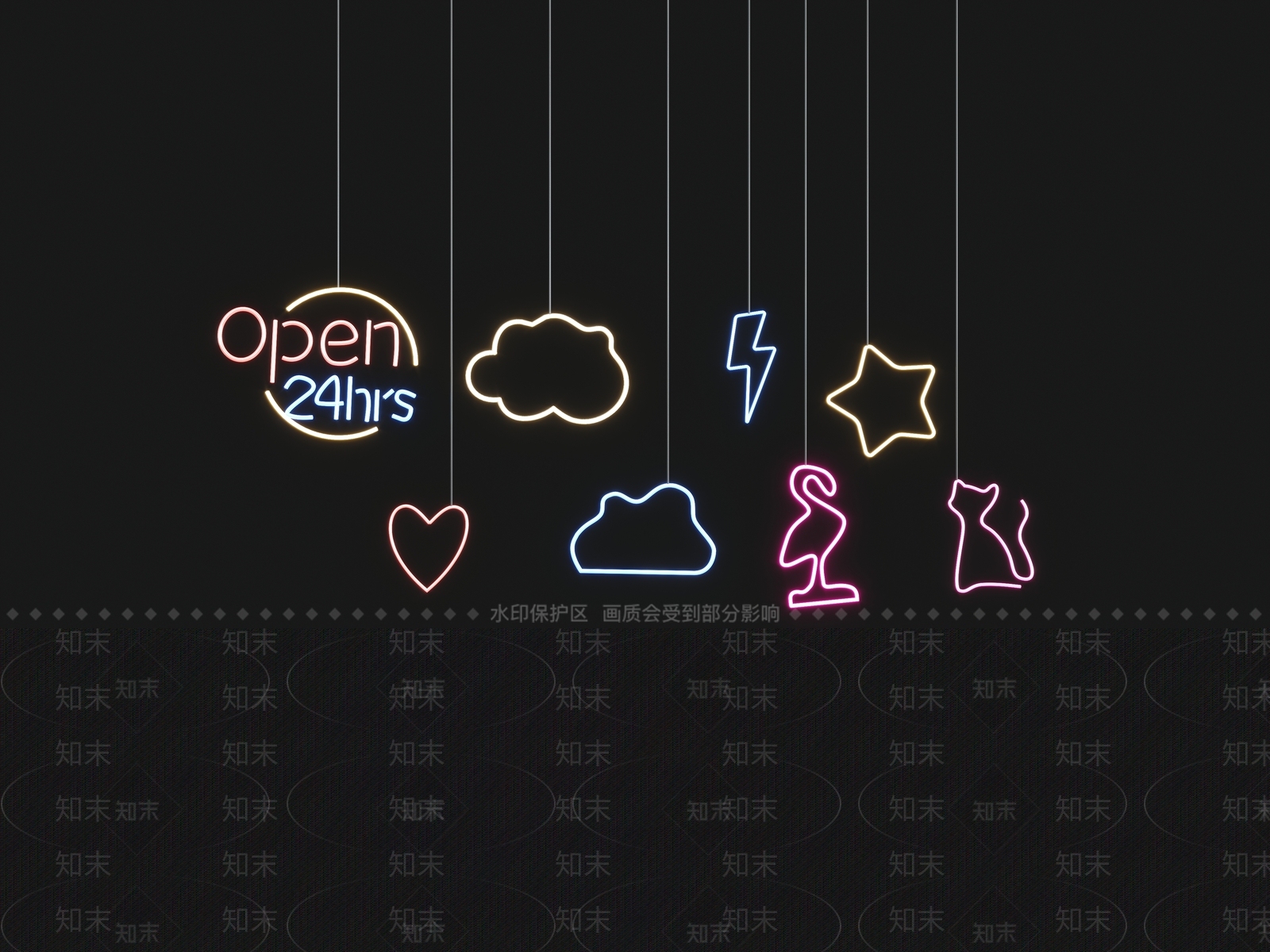 现代云朵星星猫咪霓虹灯3D模型下载【ID:1136866080】