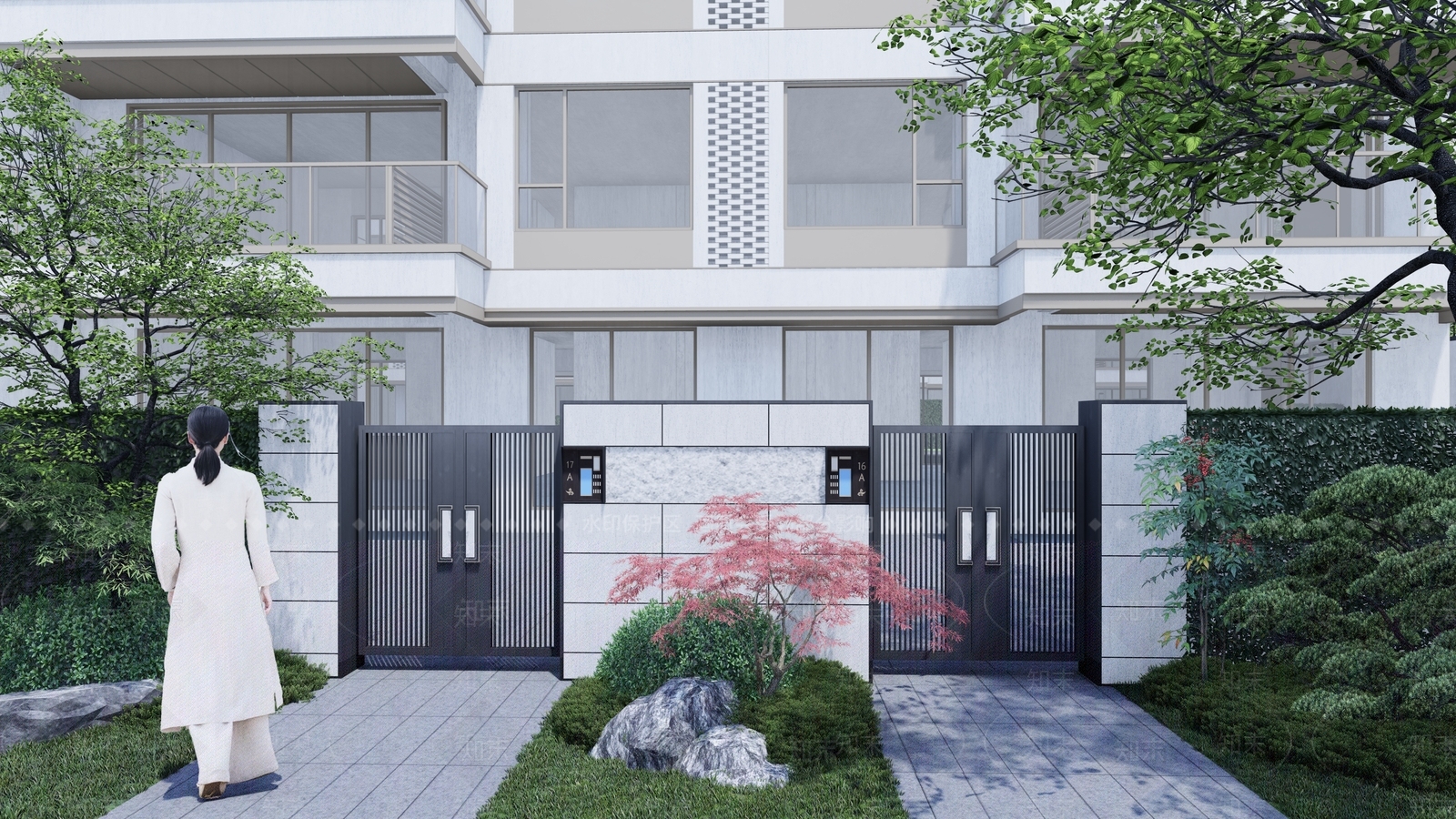 新中式院门入户门SU模型下载【ID:1136866290】