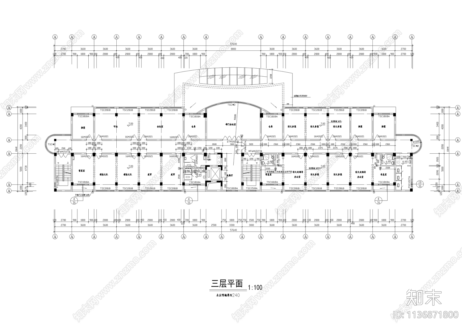 七层消防队办公楼建筑cad施工图下载【ID:1136871800】