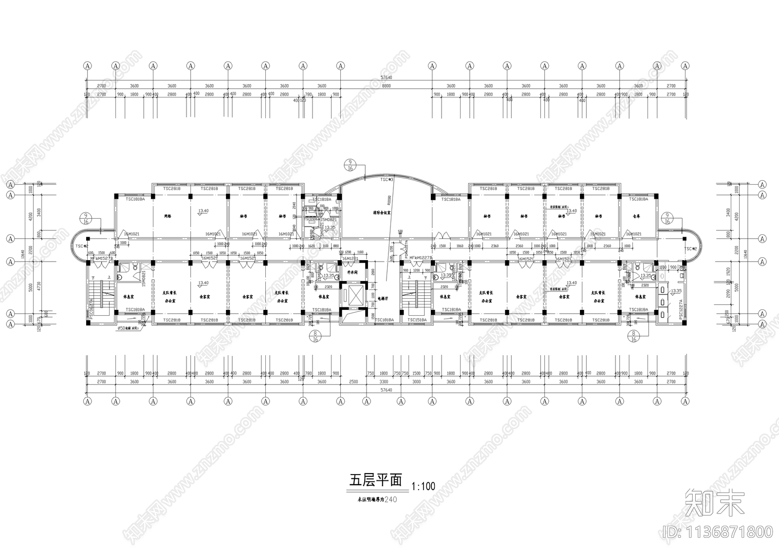 七层消防队办公楼建筑cad施工图下载【ID:1136871800】