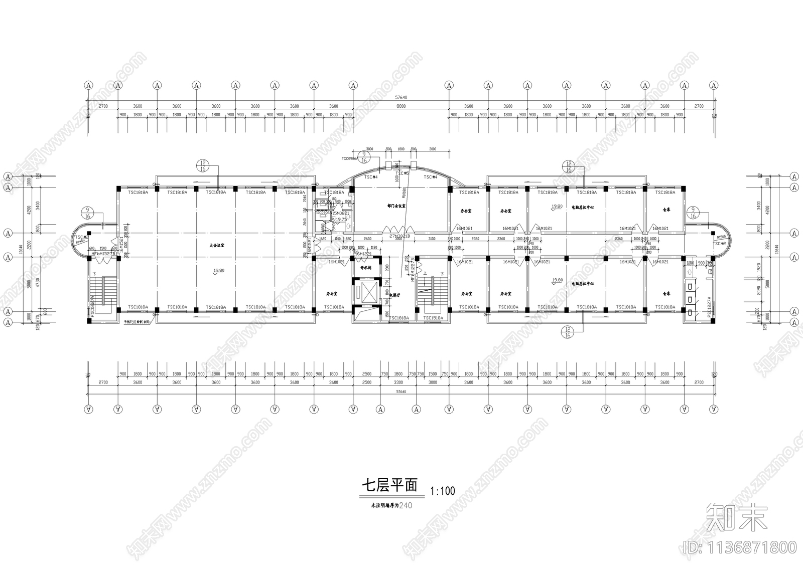 七层消防队办公楼建筑cad施工图下载【ID:1136871800】