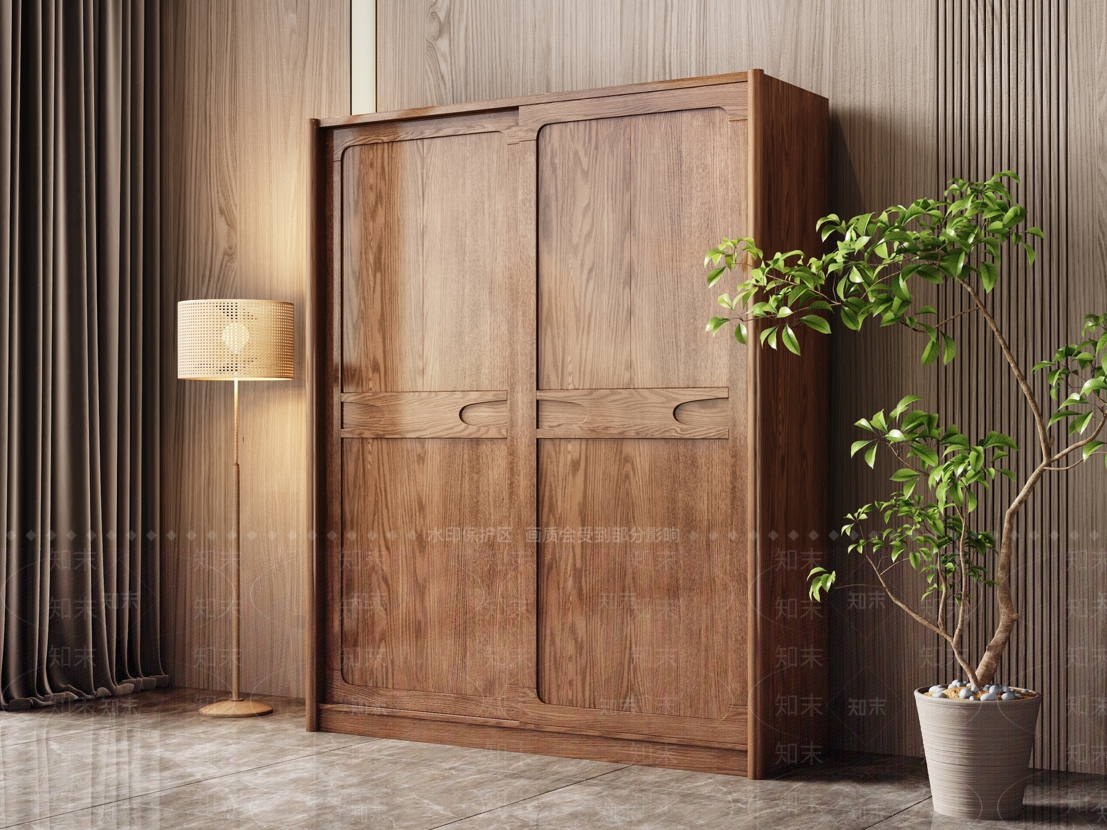 现代实木推拉移门衣柜3D模型下载【ID:1136877129】