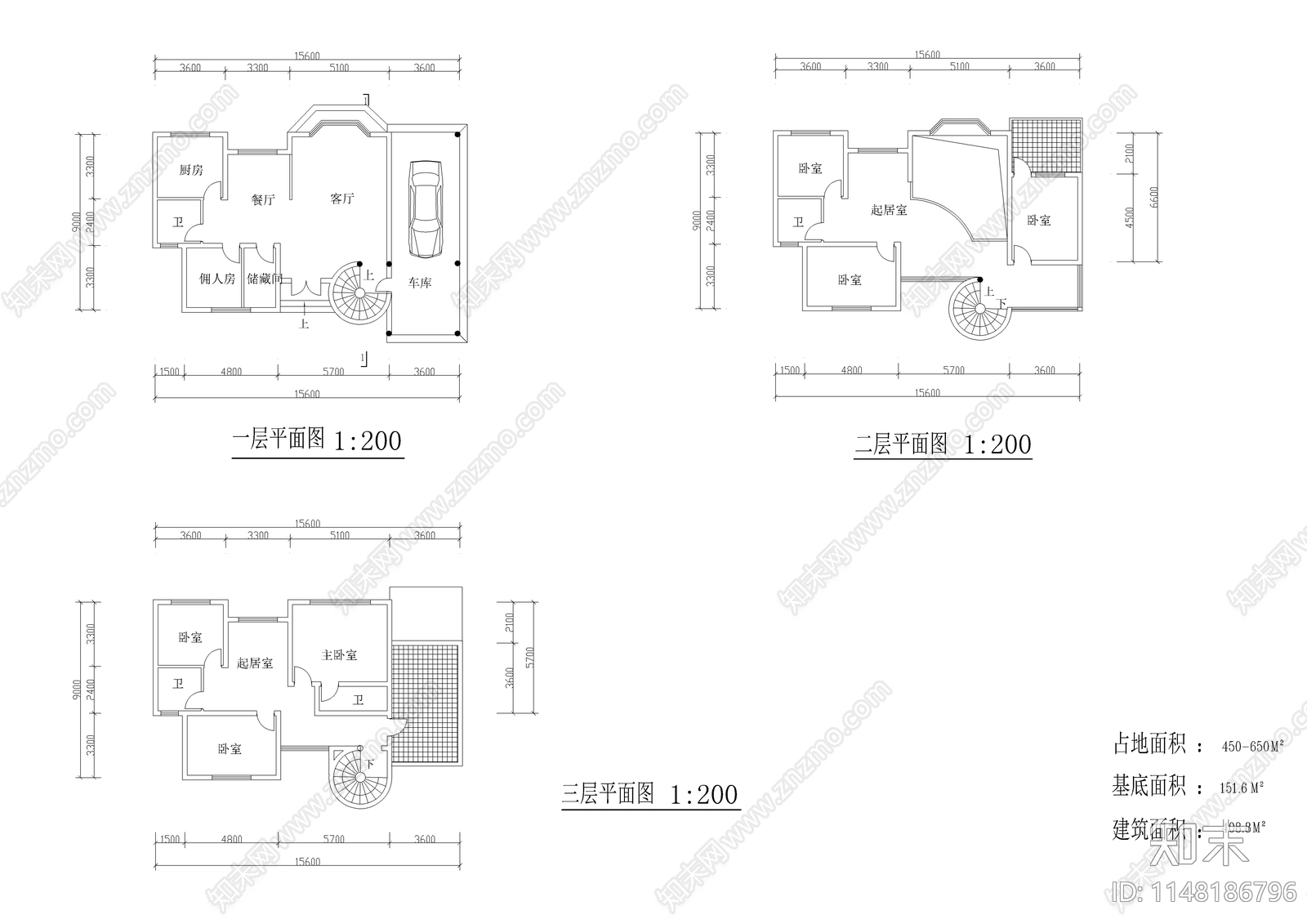 七套别墅建筑cad施工图下载【ID:1148186796】
