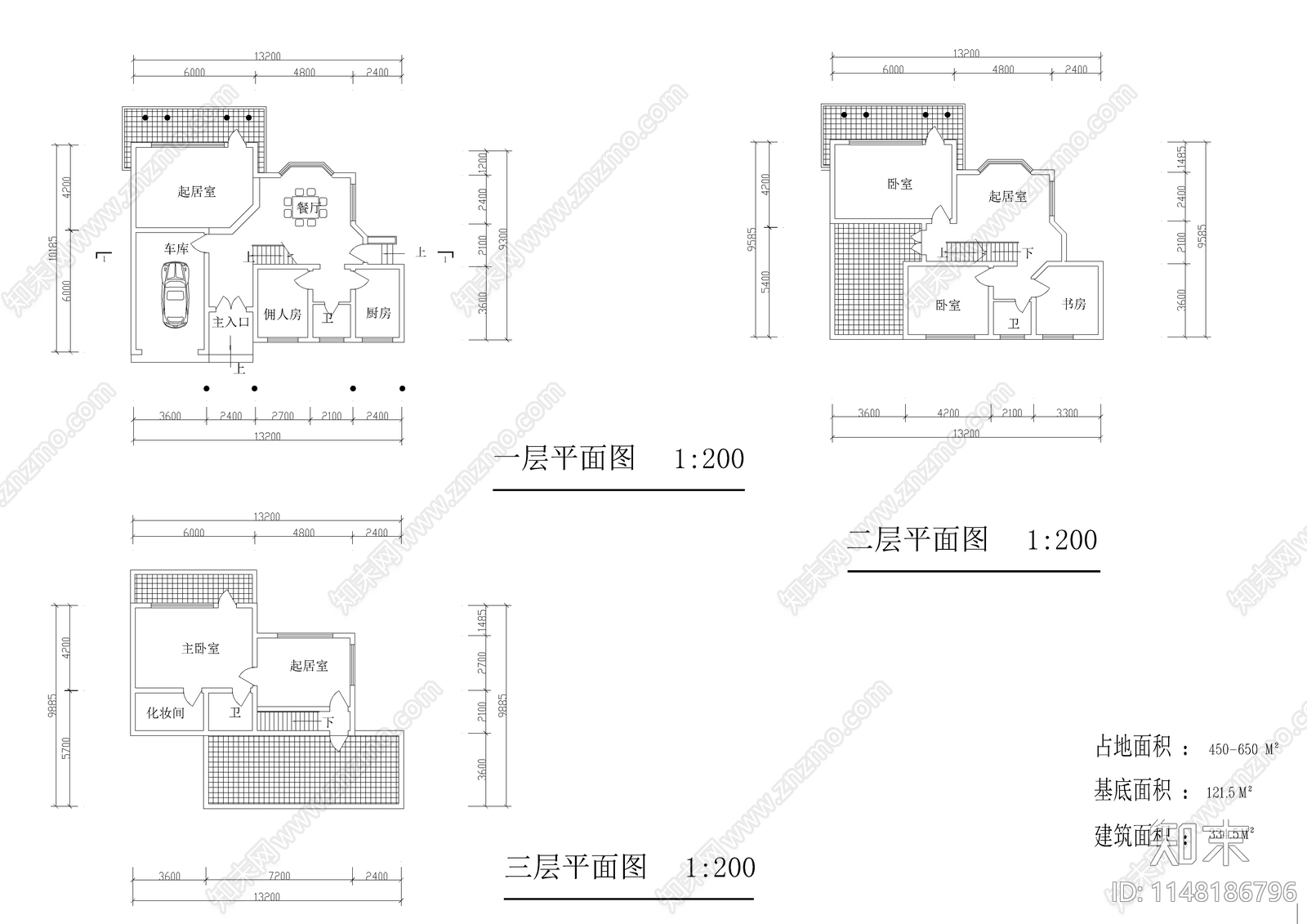 七套别墅建筑cad施工图下载【ID:1148186796】