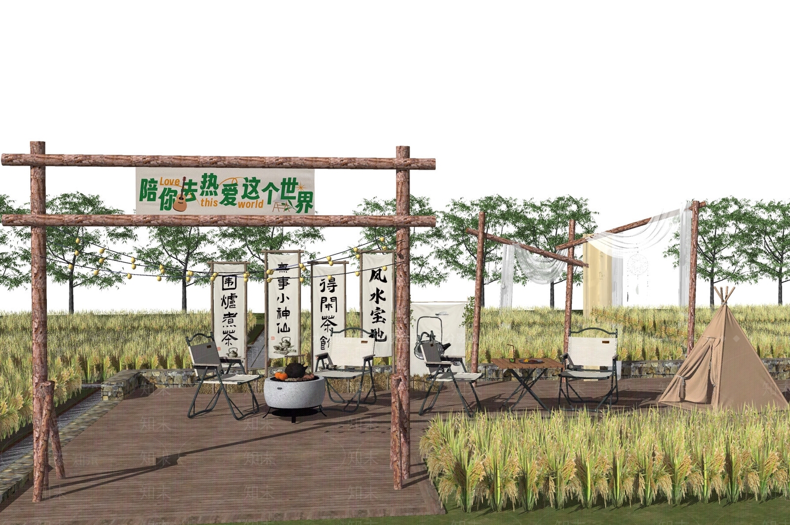 现代稻田景观SU模型下载【ID:1136878589】