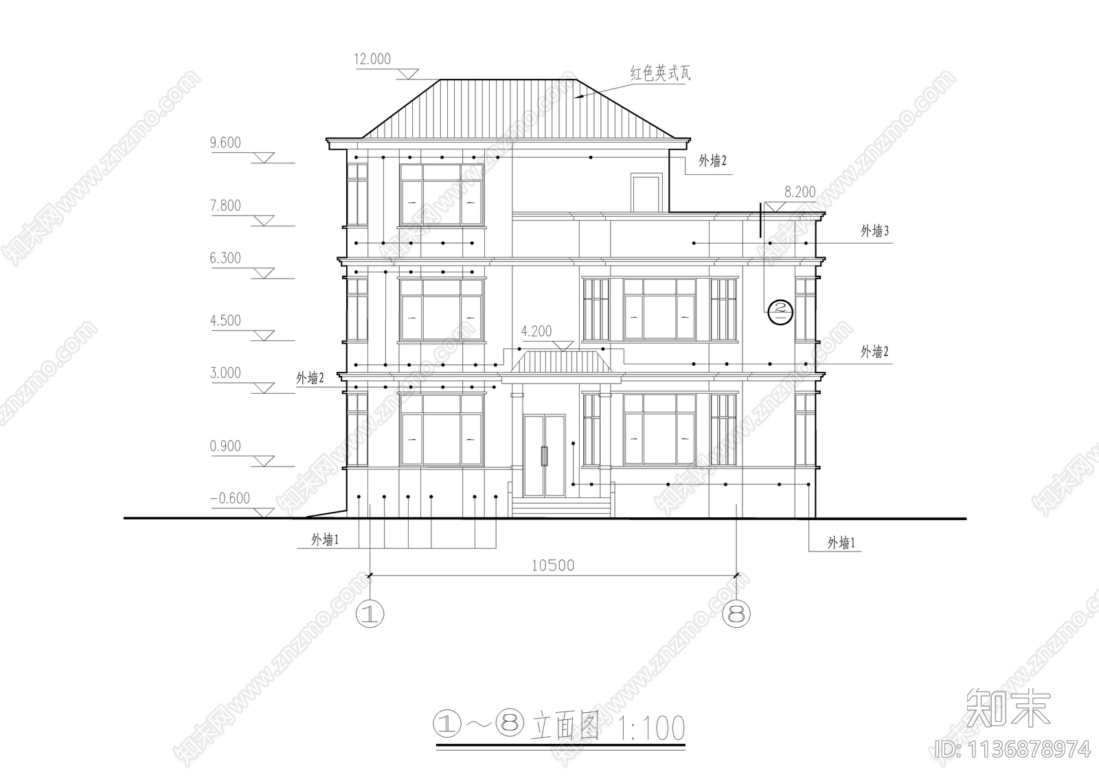 三层别墅建筑结构电气cad施工图下载【ID:1136878974】