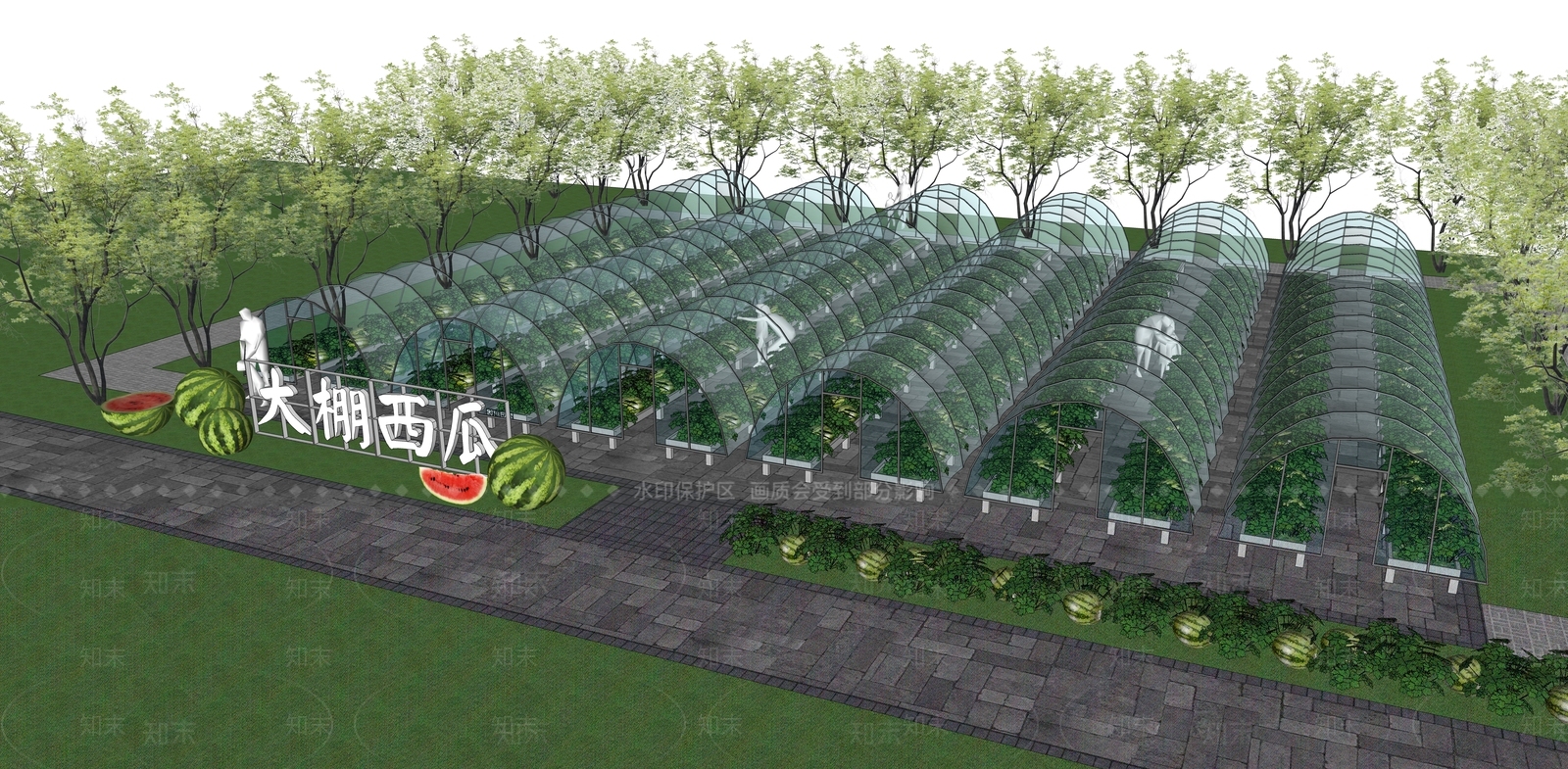 现代西瓜种植大棚SU模型下载【ID:1136880101】