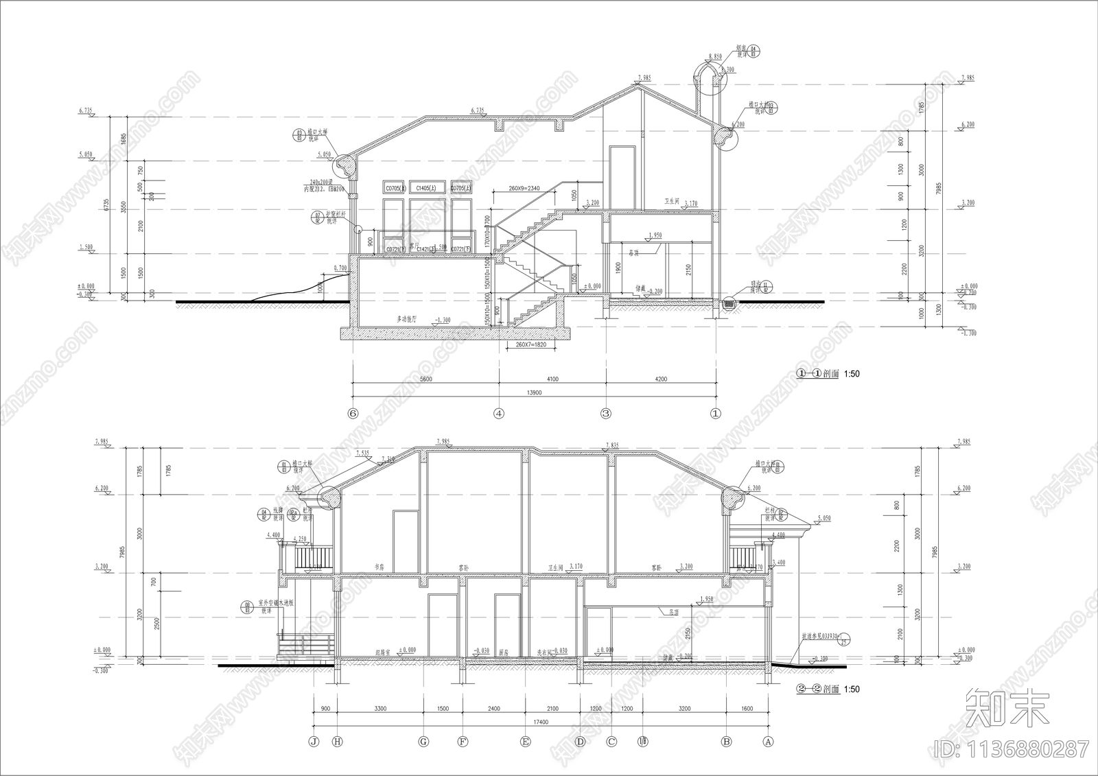 精品330平高尔夫别墅建筑cad施工图下载【ID:1136880287】