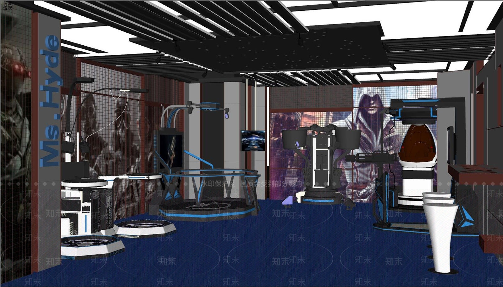 现代VR游戏厅SU模型下载【ID:1136884027】
