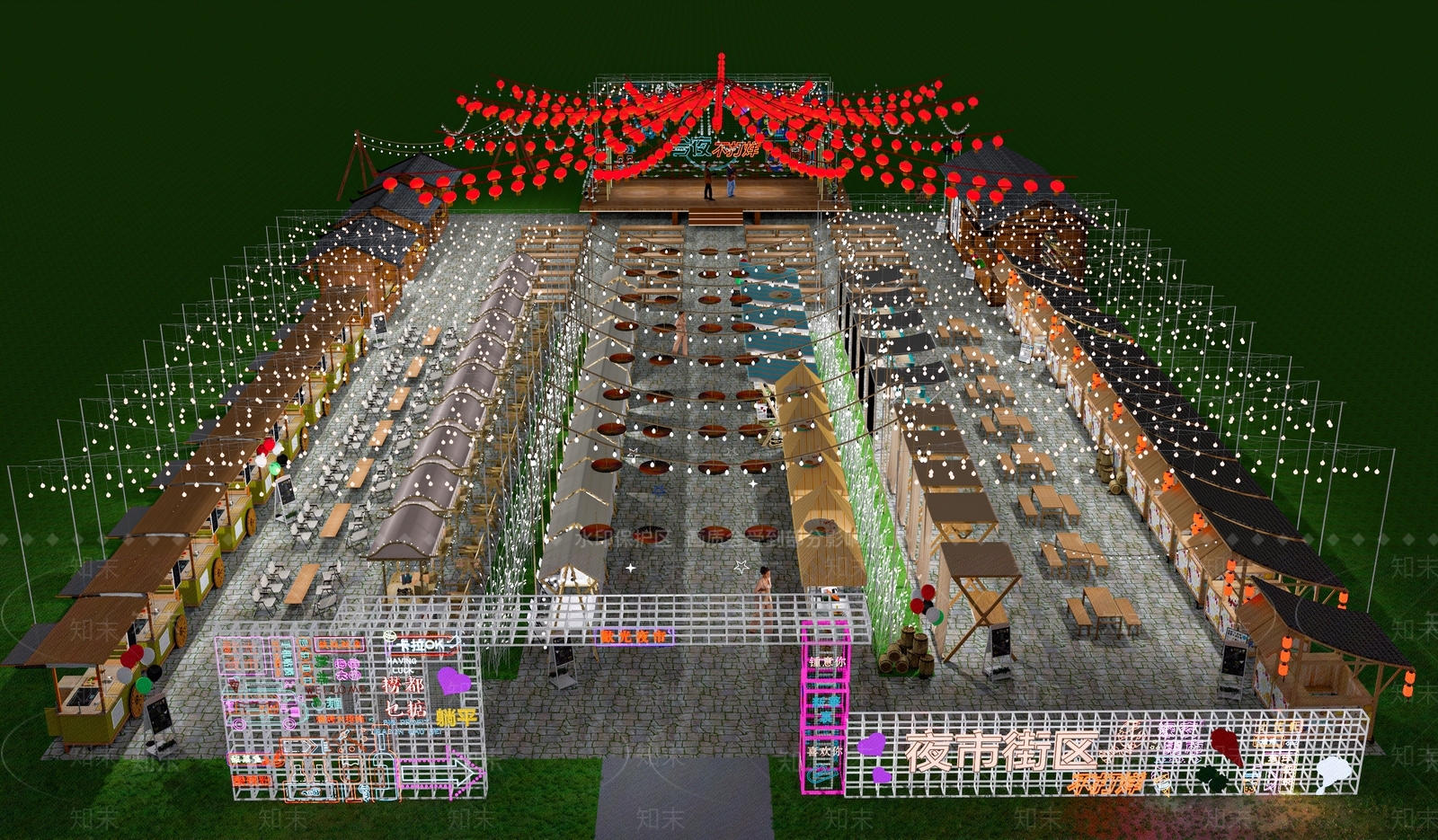 现代乡村夜市摊位SU模型下载【ID:1136884553】