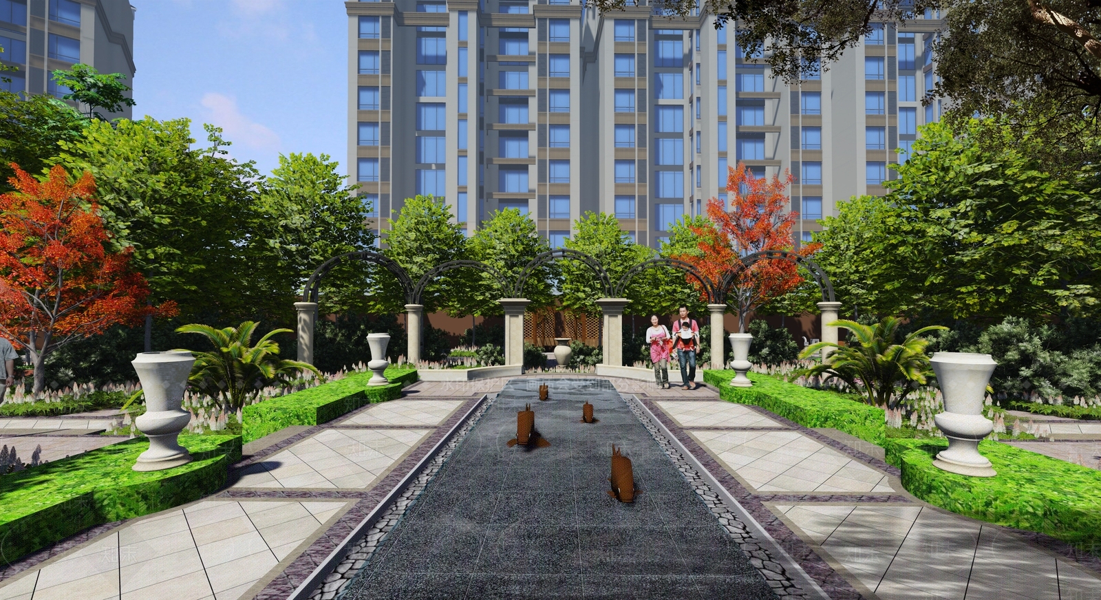 欧式小区景观SU模型下载【ID:1136886810】