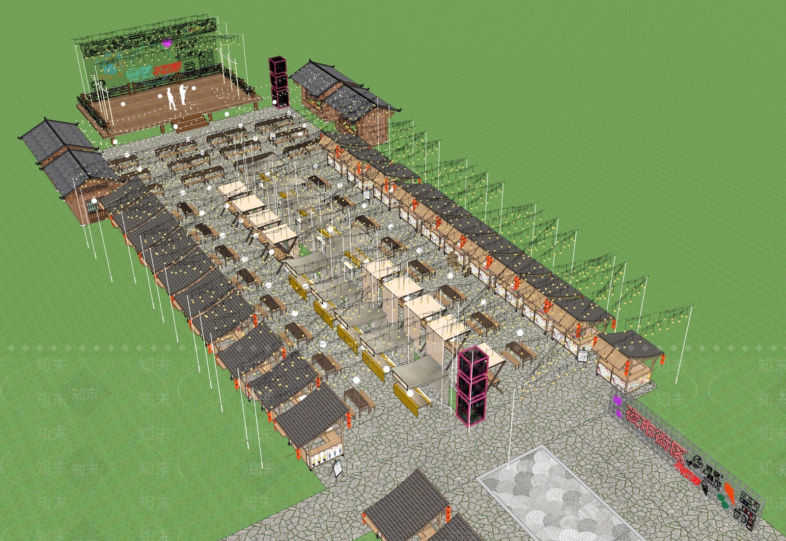 现代乡村夜市摊位SU模型下载【ID:1136890169】