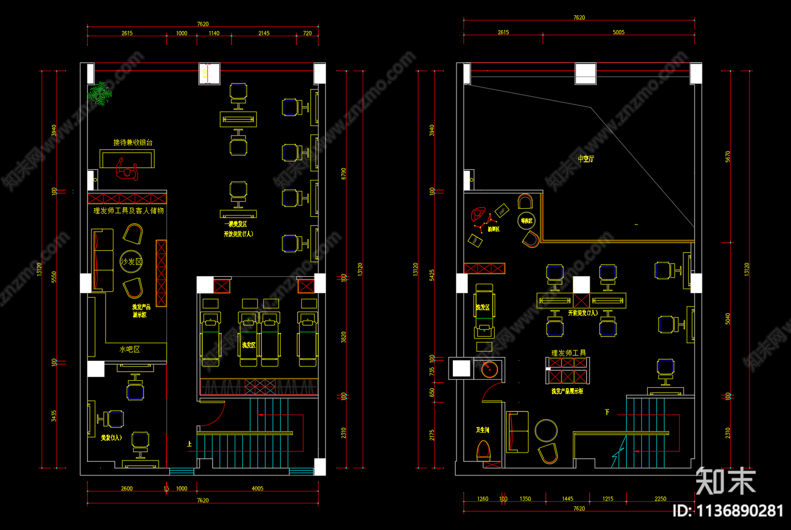 美发理发沙龙美甲平面图施工图下载【ID:1136890281】