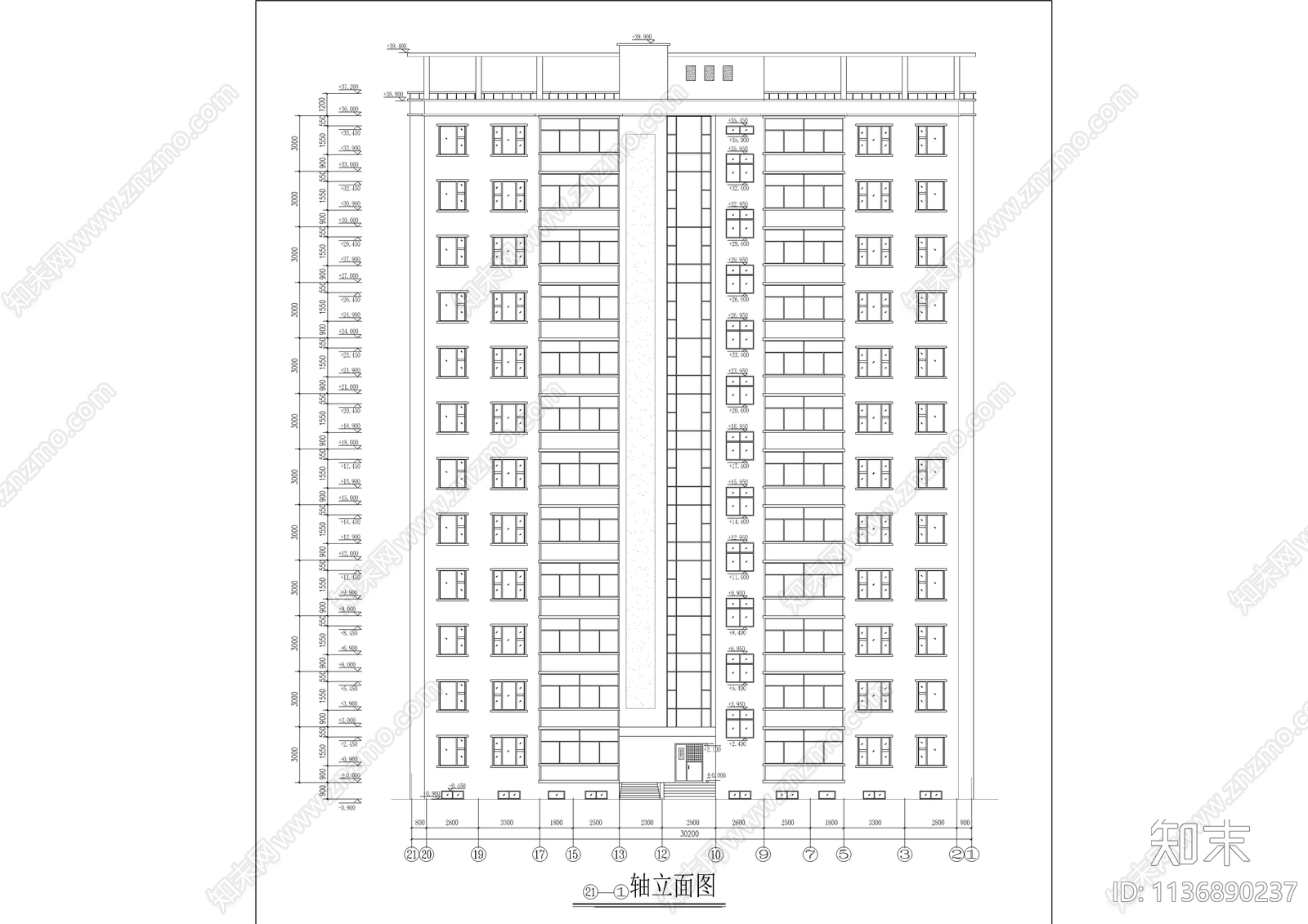 十二层一梯四户住宅楼建筑cad施工图下载【ID:1136890237】