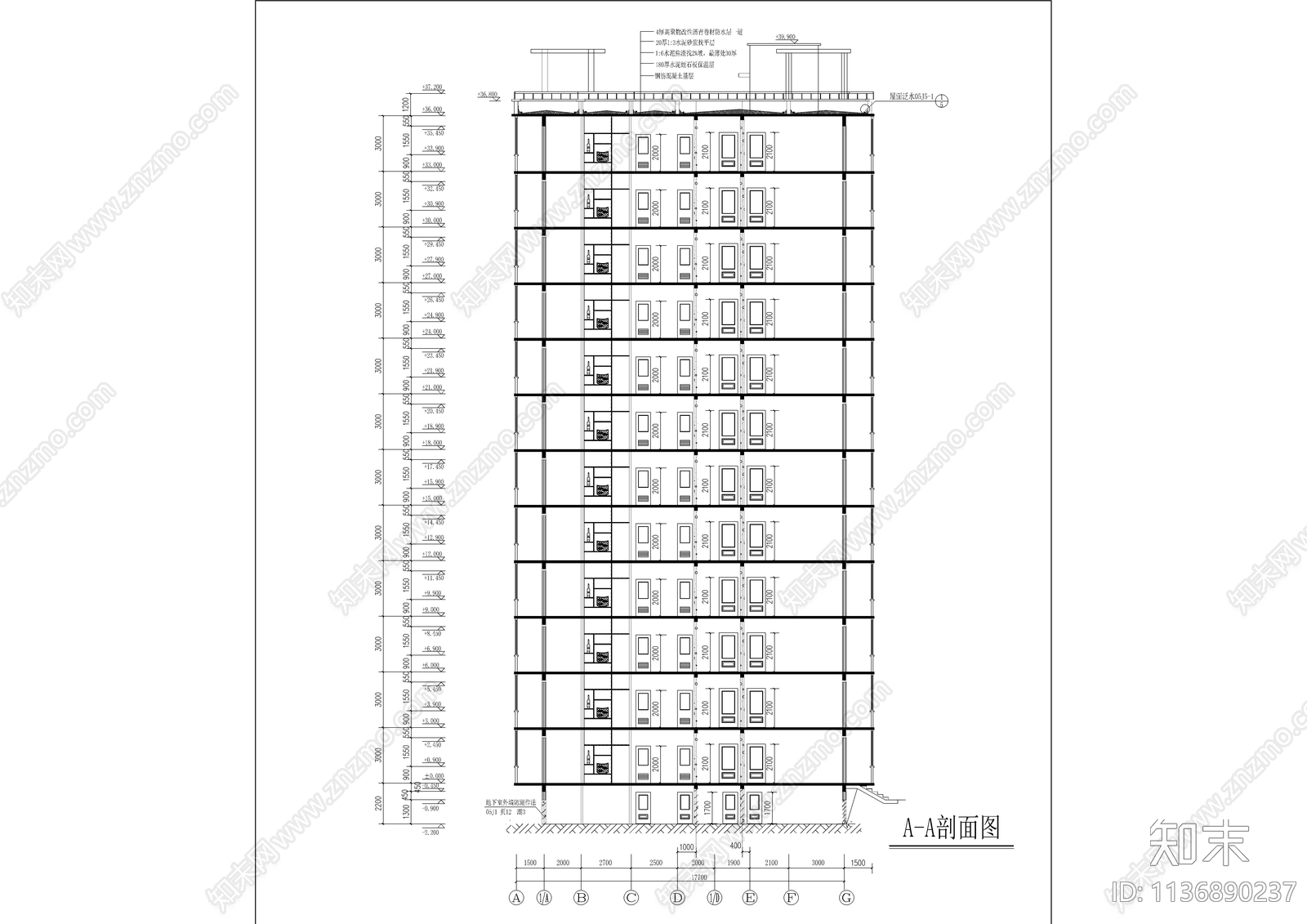 十二层一梯四户住宅楼建筑cad施工图下载【ID:1136890237】