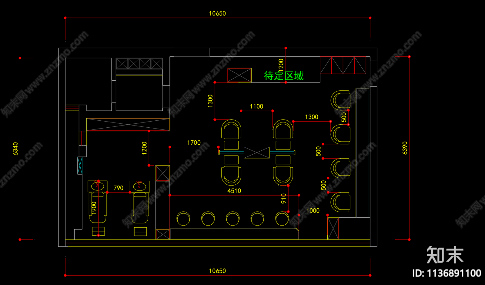 美发店理发沙龙平面图施工图下载【ID:1136891100】