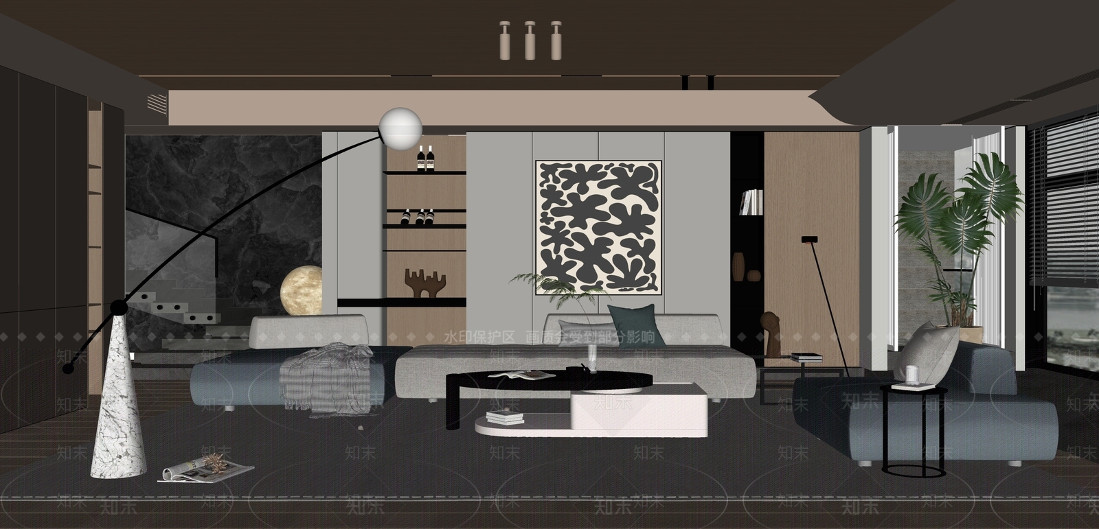 现代别墅客厅SU模型下载【ID:1136891213】