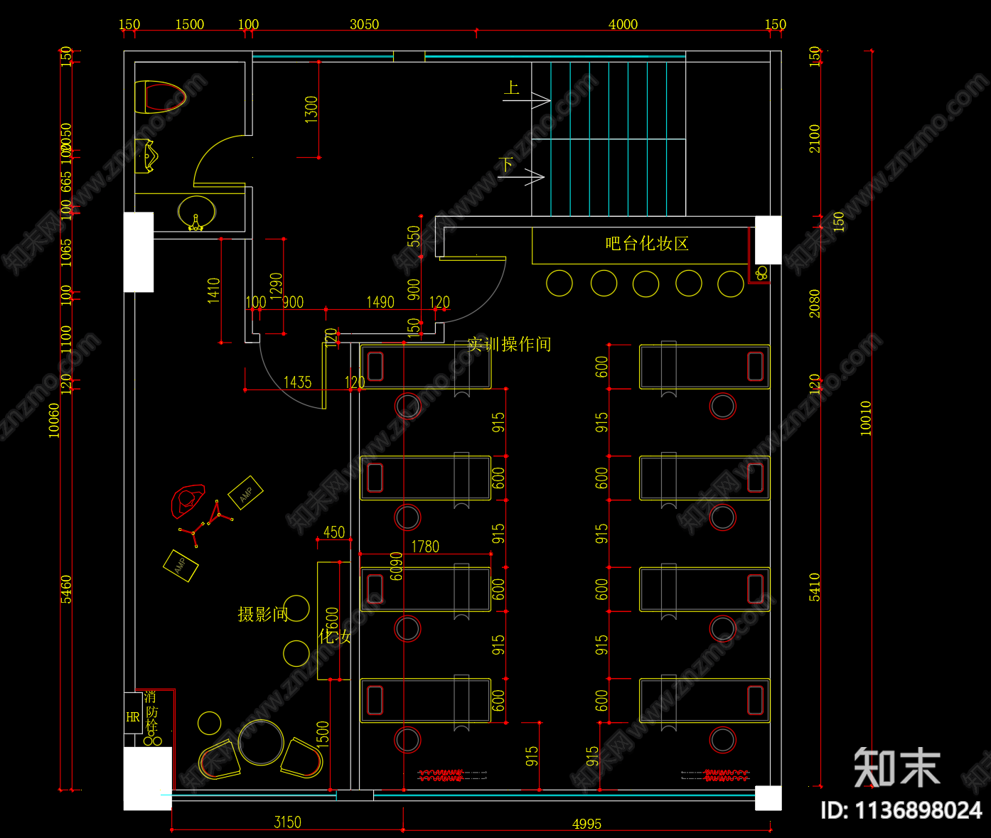 美容培训基地工作室平面图cad施工图下载【ID:1136898024】