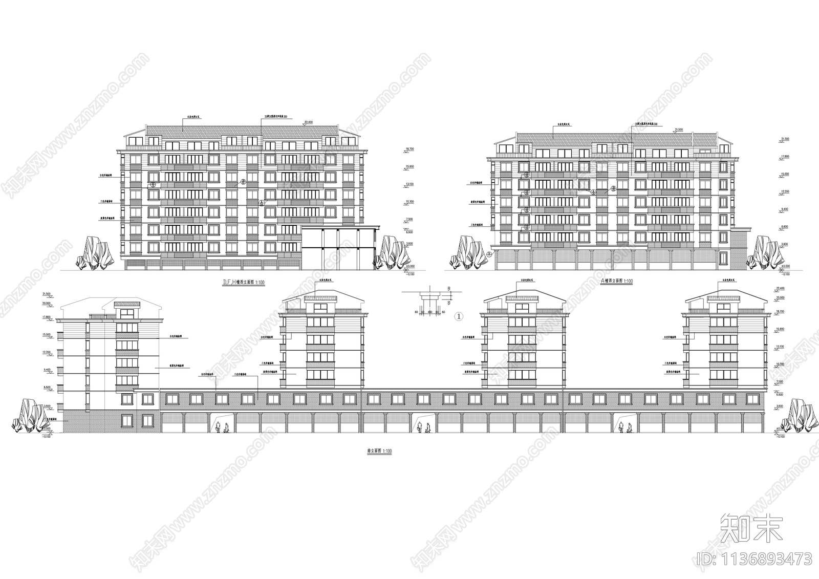 联建房建筑cad施工图下载【ID:1136893473】