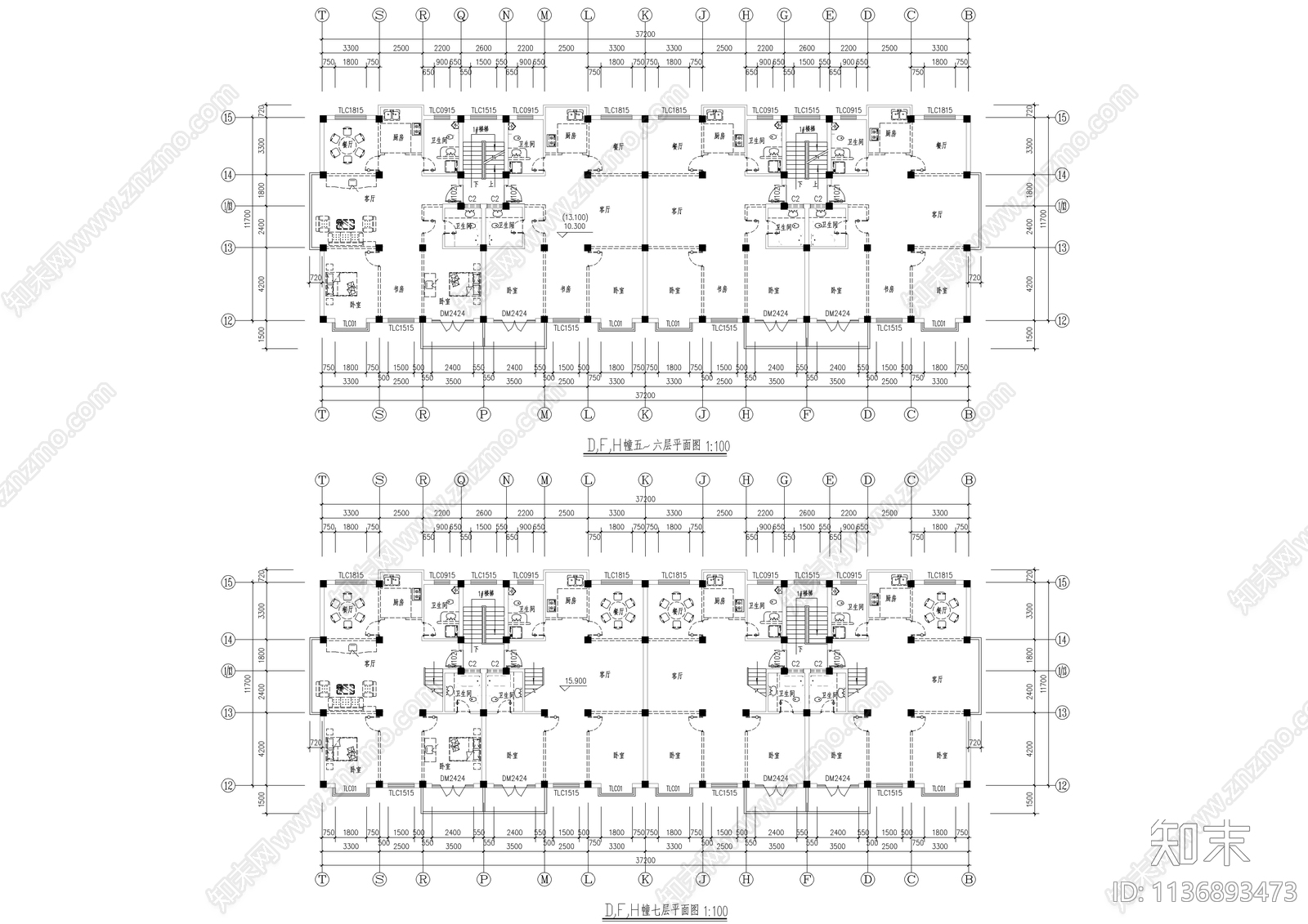 联建房建筑cad施工图下载【ID:1136893473】