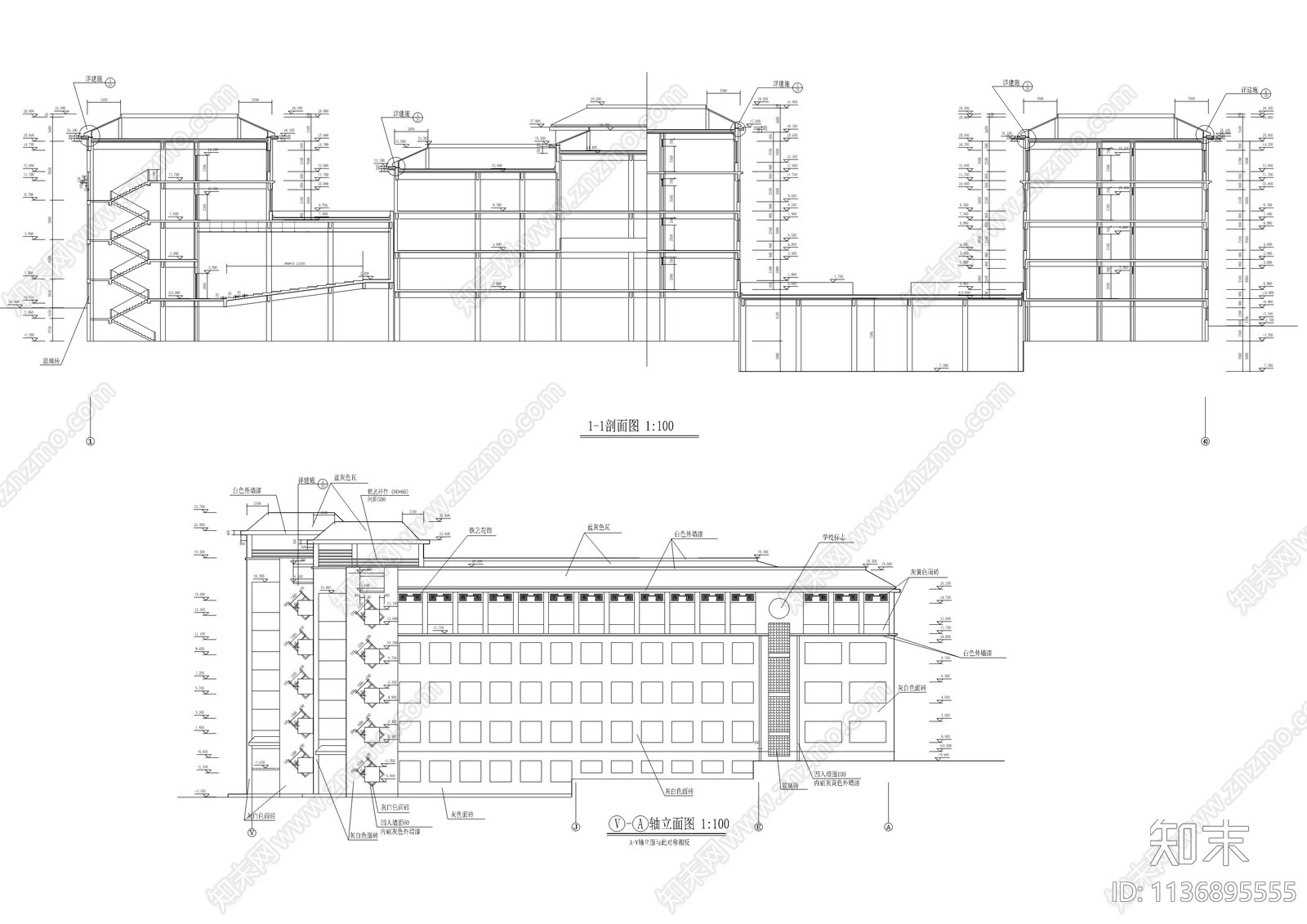 某教学楼建筑cad施工图下载【ID:1136895555】