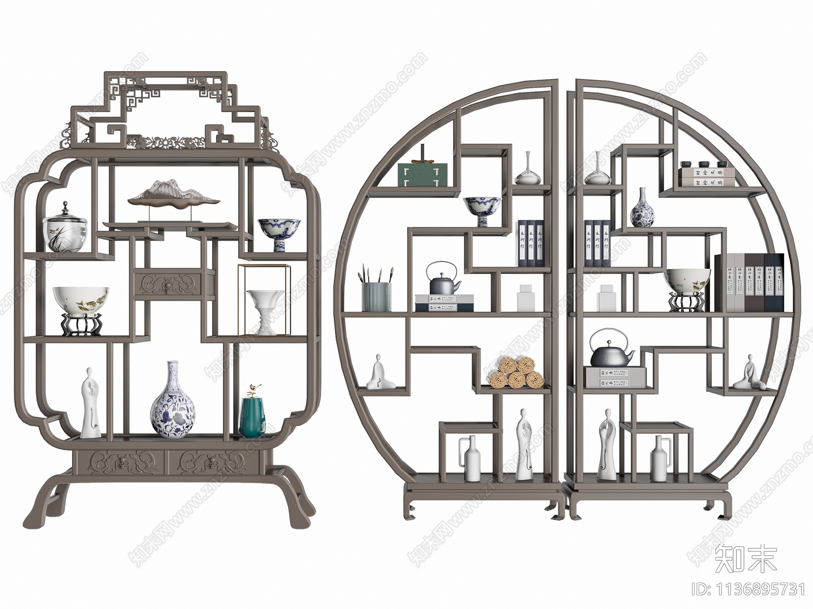 新中式博古架组合3D模型下载【ID:1136895731】
