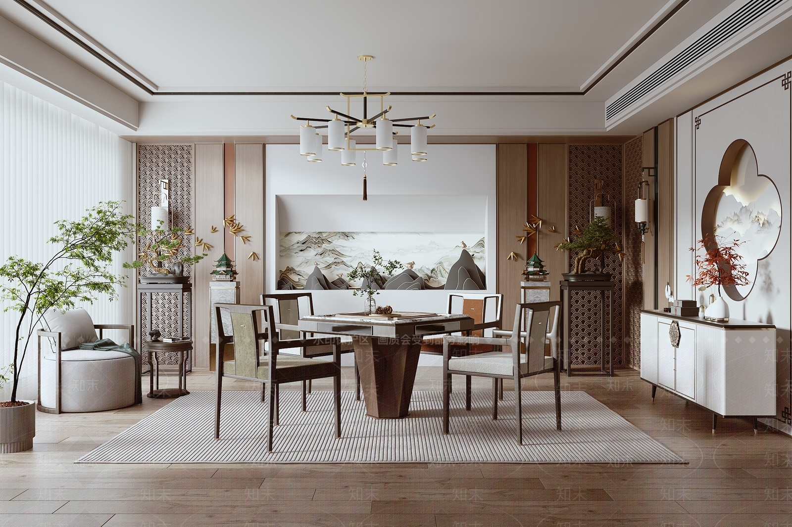 新中式棋牌室SU模型下载【ID:1136991487】