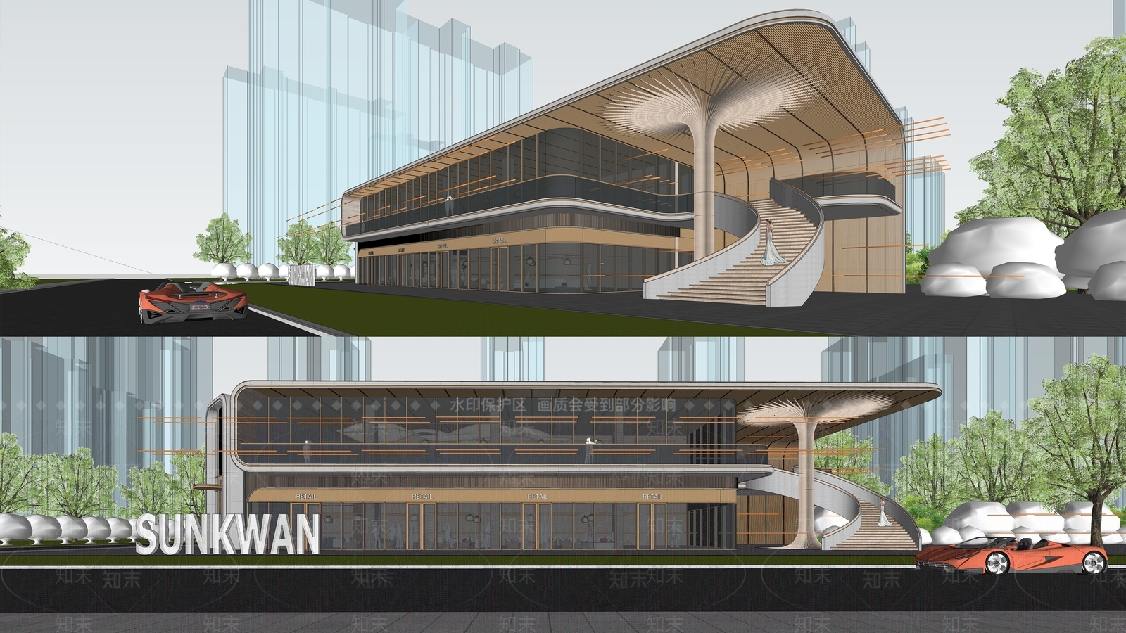 现代金地集团高端售楼处建筑SU模型下载【ID:1136896572】_知末su模型网